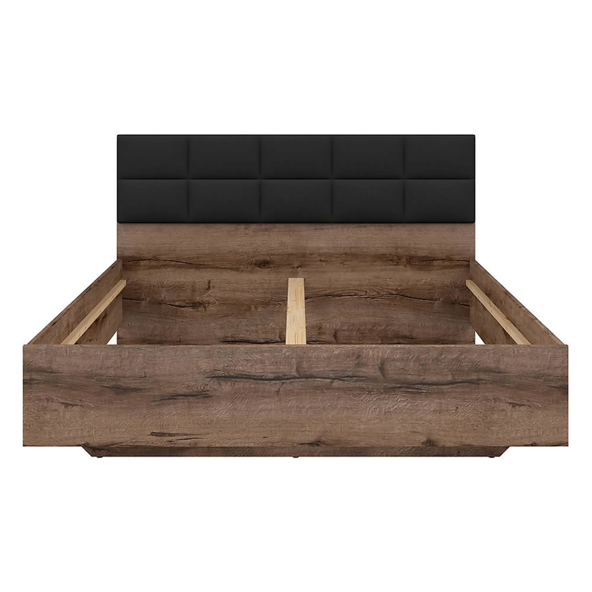 Cadru pat KASSEL 180x200, nuc/negru, PAL/stofa