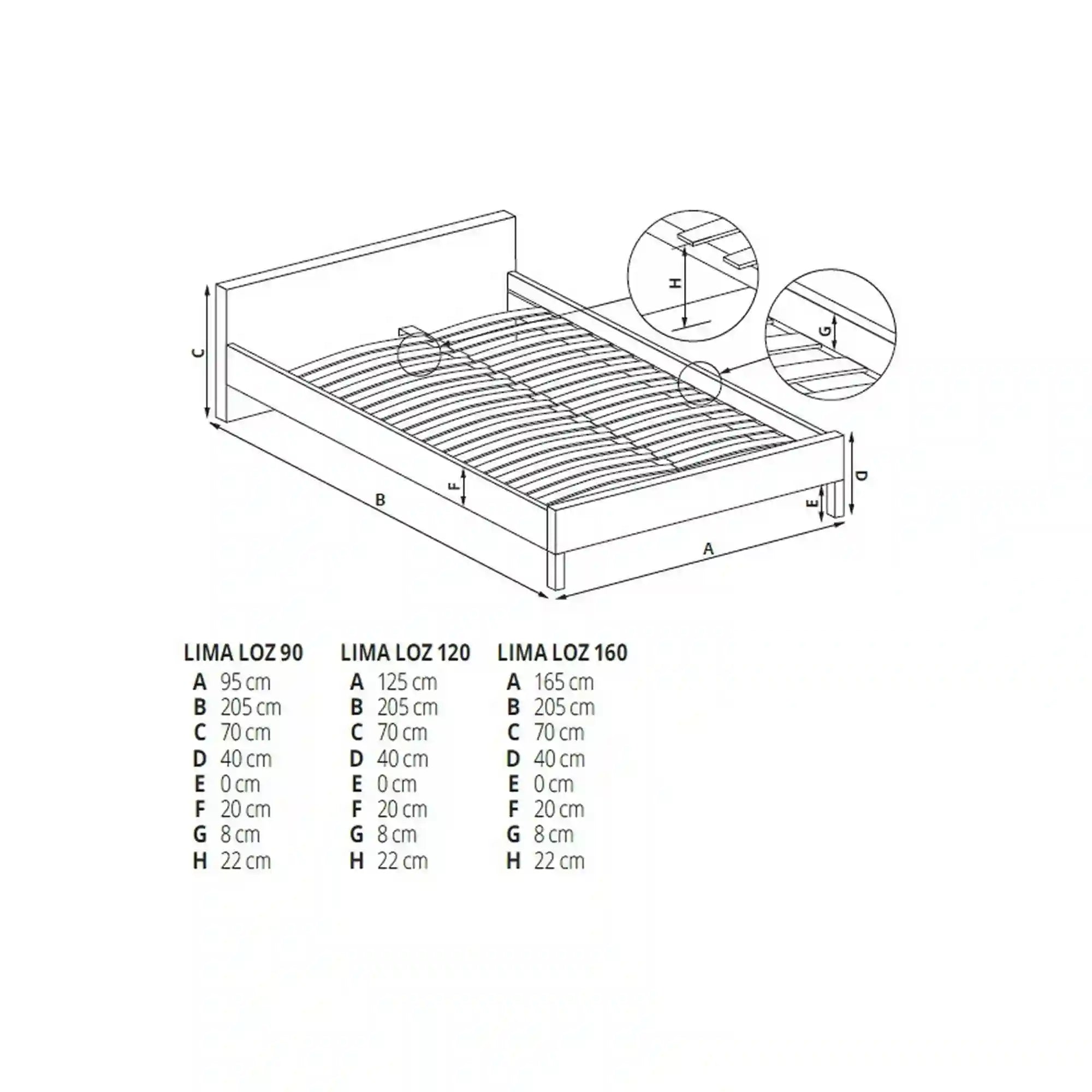 Cadru pat LIMA 120x200, stejar sonoma, PAL laminat, 125x205x70 cm