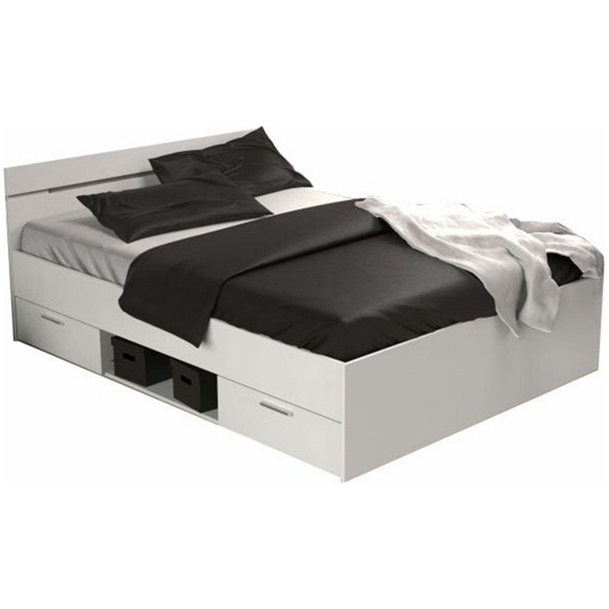 Cadru pat MICHIGAN NEW 140x200, alb, PAL/metal, cu sertare pentru depozitare