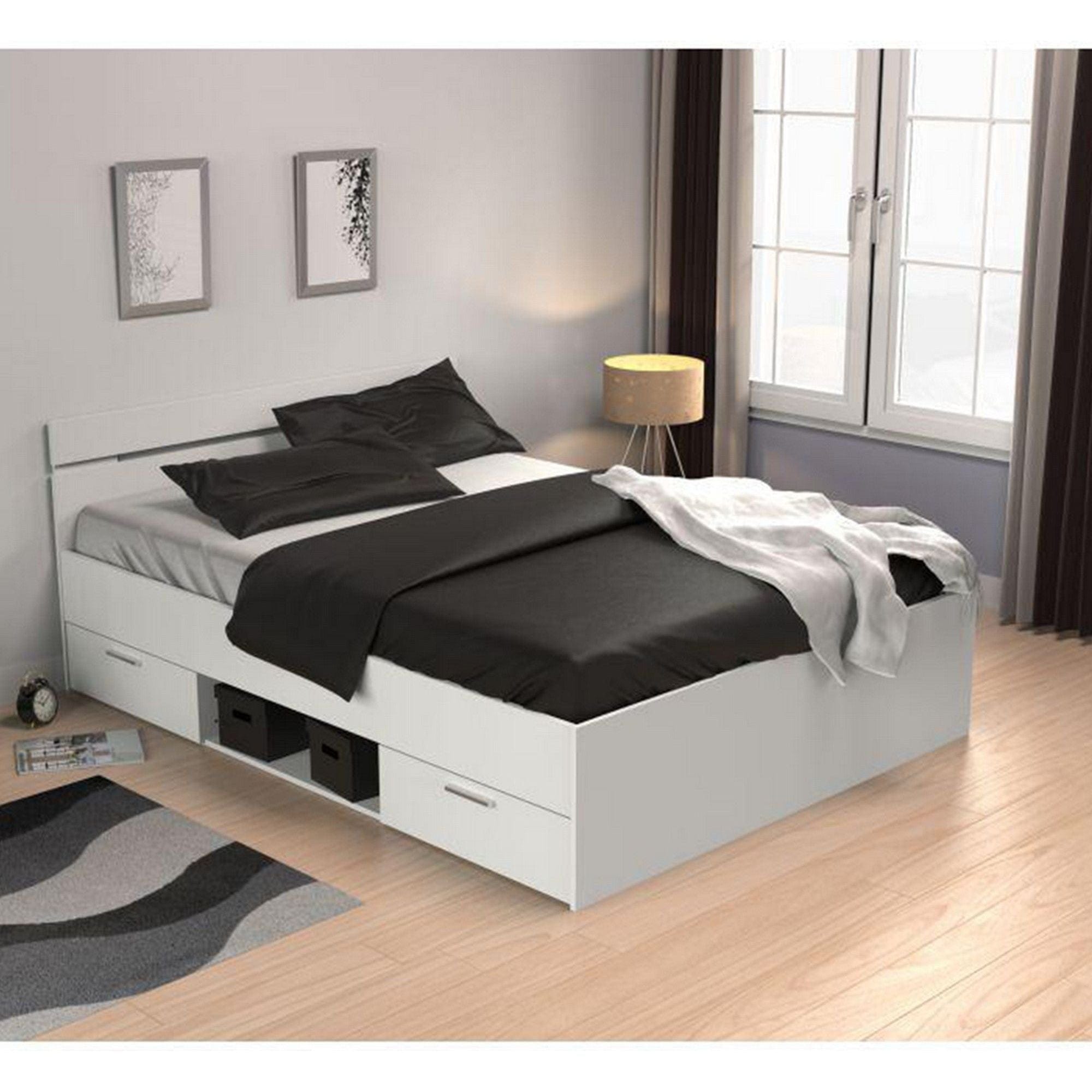 Cadru pat MICHIGAN NEW 140x200, alb, PAL/metal, cu sertare pentru depozitare