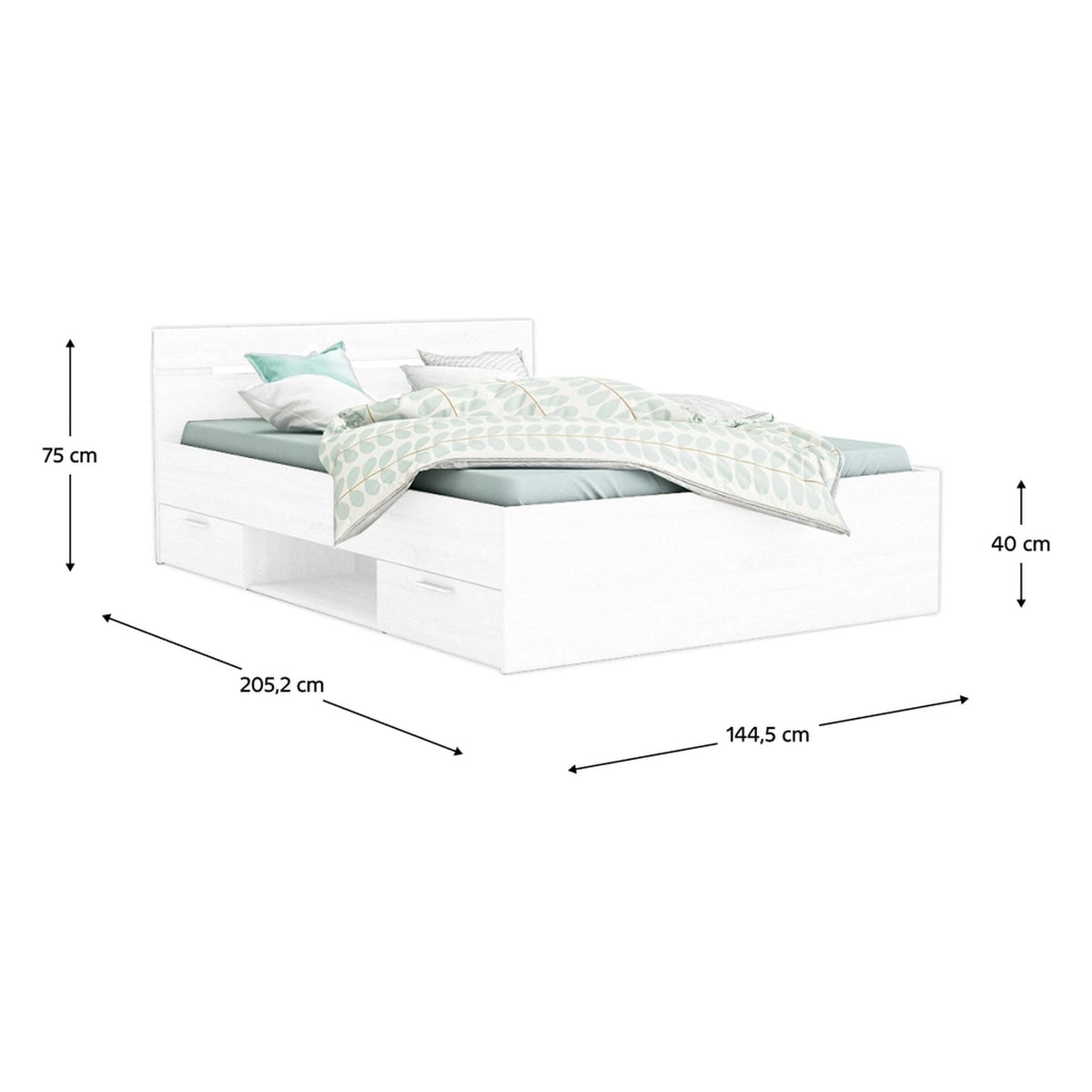 Cadru pat MICHIGAN NEW 140x200, alb, PAL/metal, cu sertare pentru depozitare