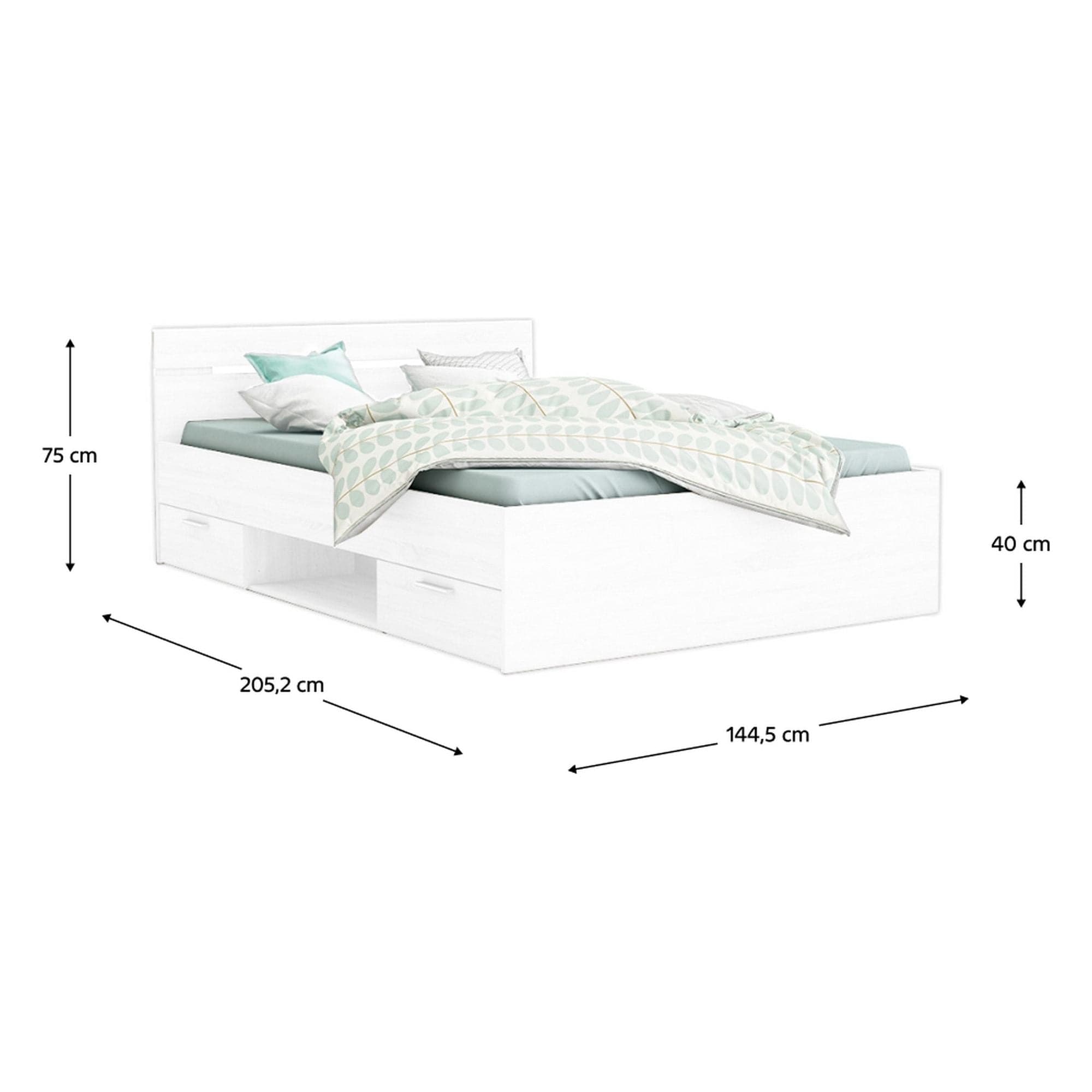 Cadru pat MICHIGAN NEW 140x200, alb, PAL/metal, cu sertare pentru depozitare