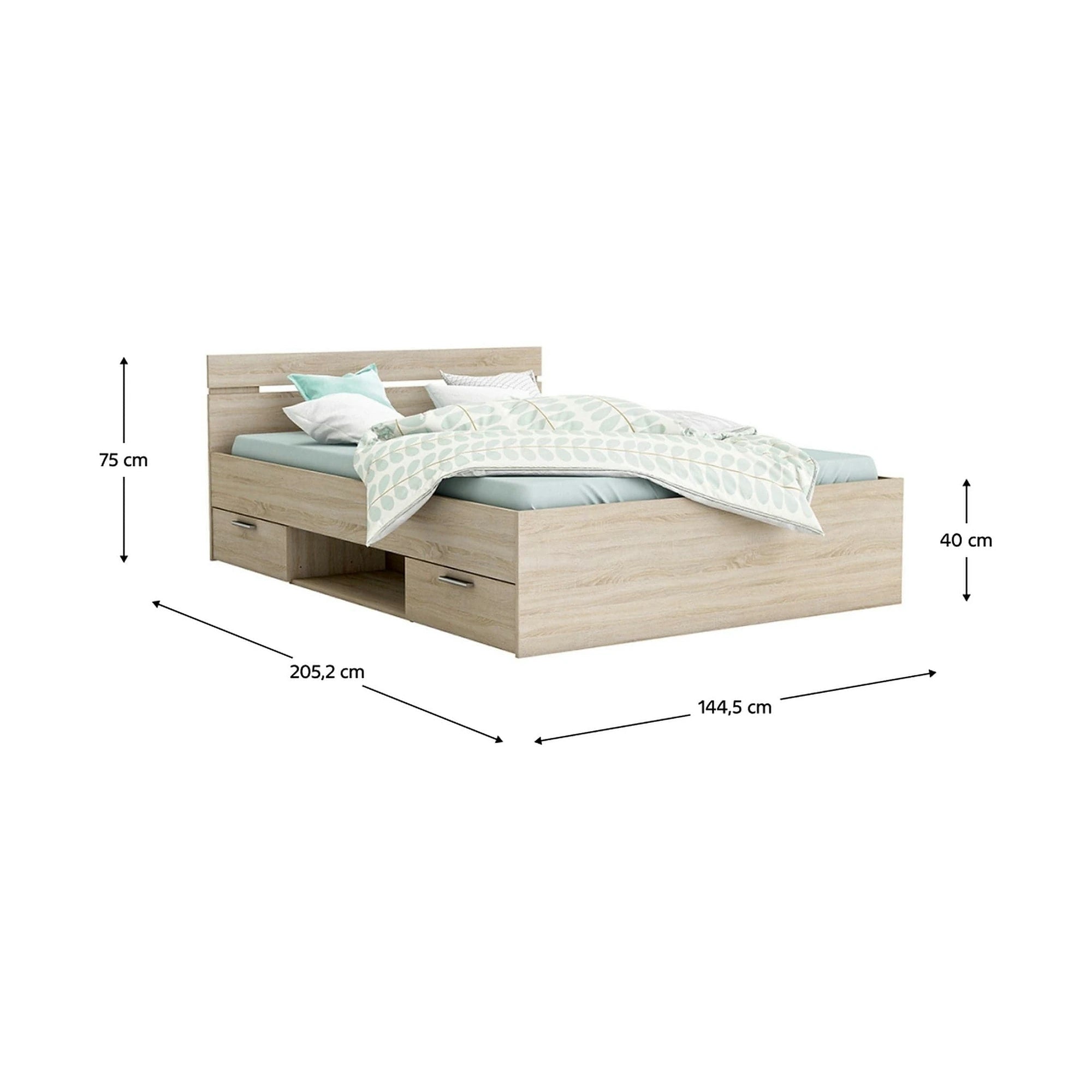 Cadru pat MICHIGAN NEW 140x200, stejar sonoma, PAL/metal, cu sertare pentru depozitare