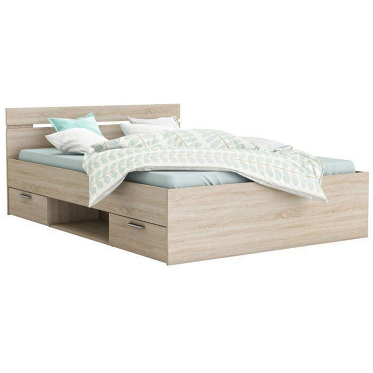 Cadru pat MICHIGAN NEW 140x200, stejar sonoma, PAL/metal, cu sertare pentru depozitare