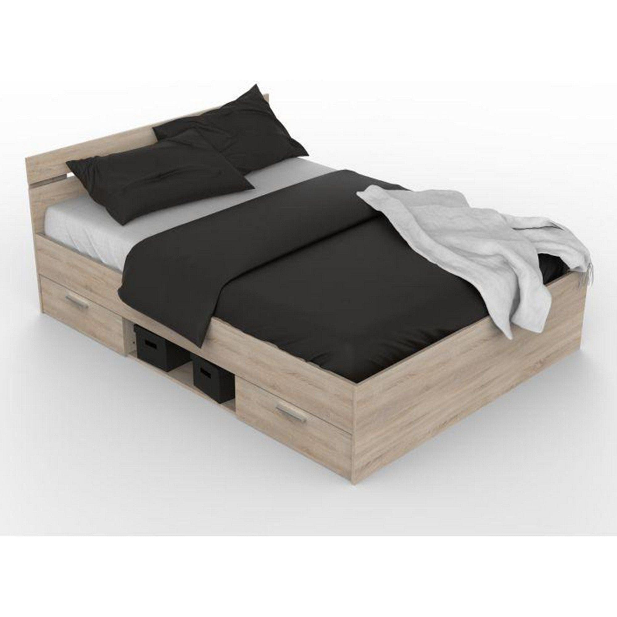 Cadru pat MICHIGAN NEW 140x200, stejar sonoma, PAL/metal, cu sertare pentru depozitare