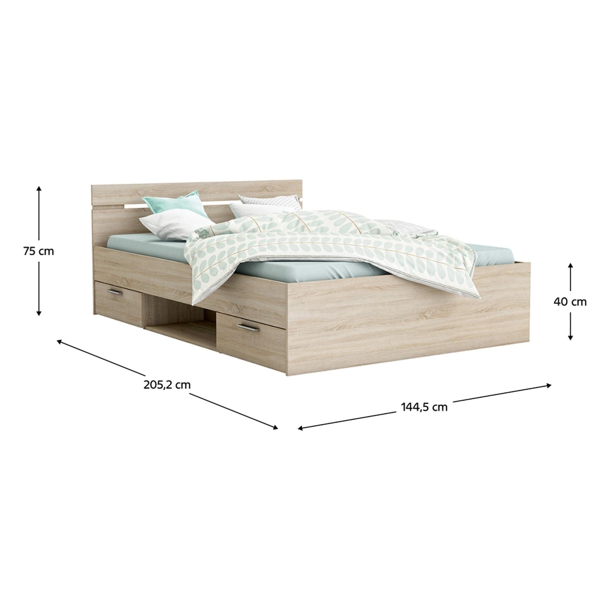 Cadru pat MICHIGAN NEW 140x200, stejar sonoma, PAL/metal, cu sertare pentru depozitare