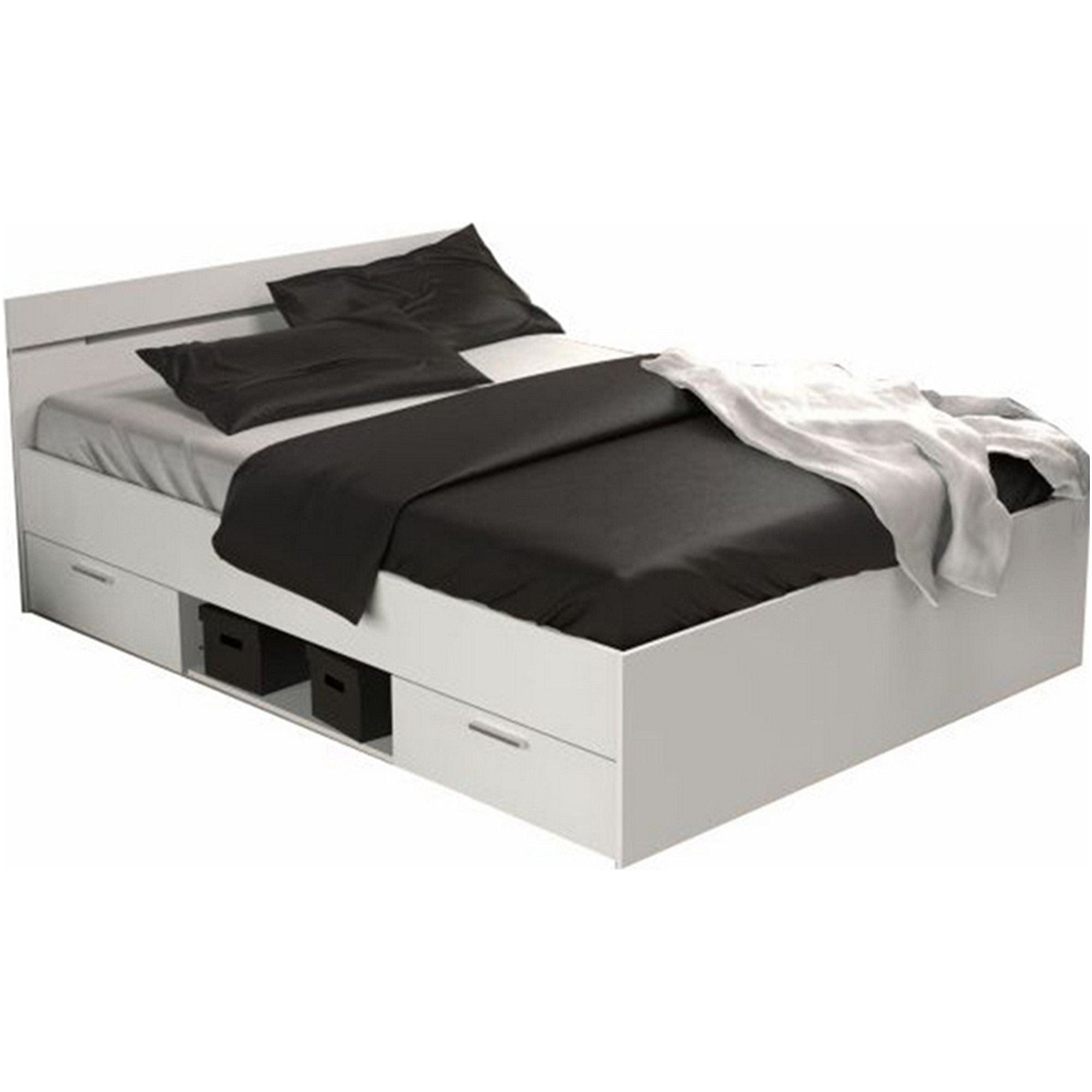 Cadru pat MICHIGAN NEW 160x200, alb, PAL/metal, cu sertare pentru depozitare