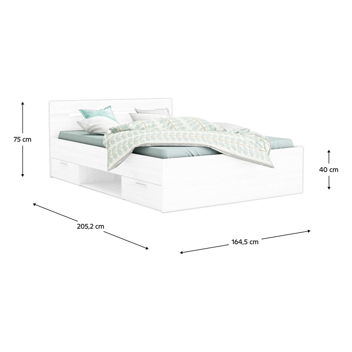 Cadru pat MICHIGAN NEW 160x200, alb, PAL/metal, cu sertare pentru depozitare