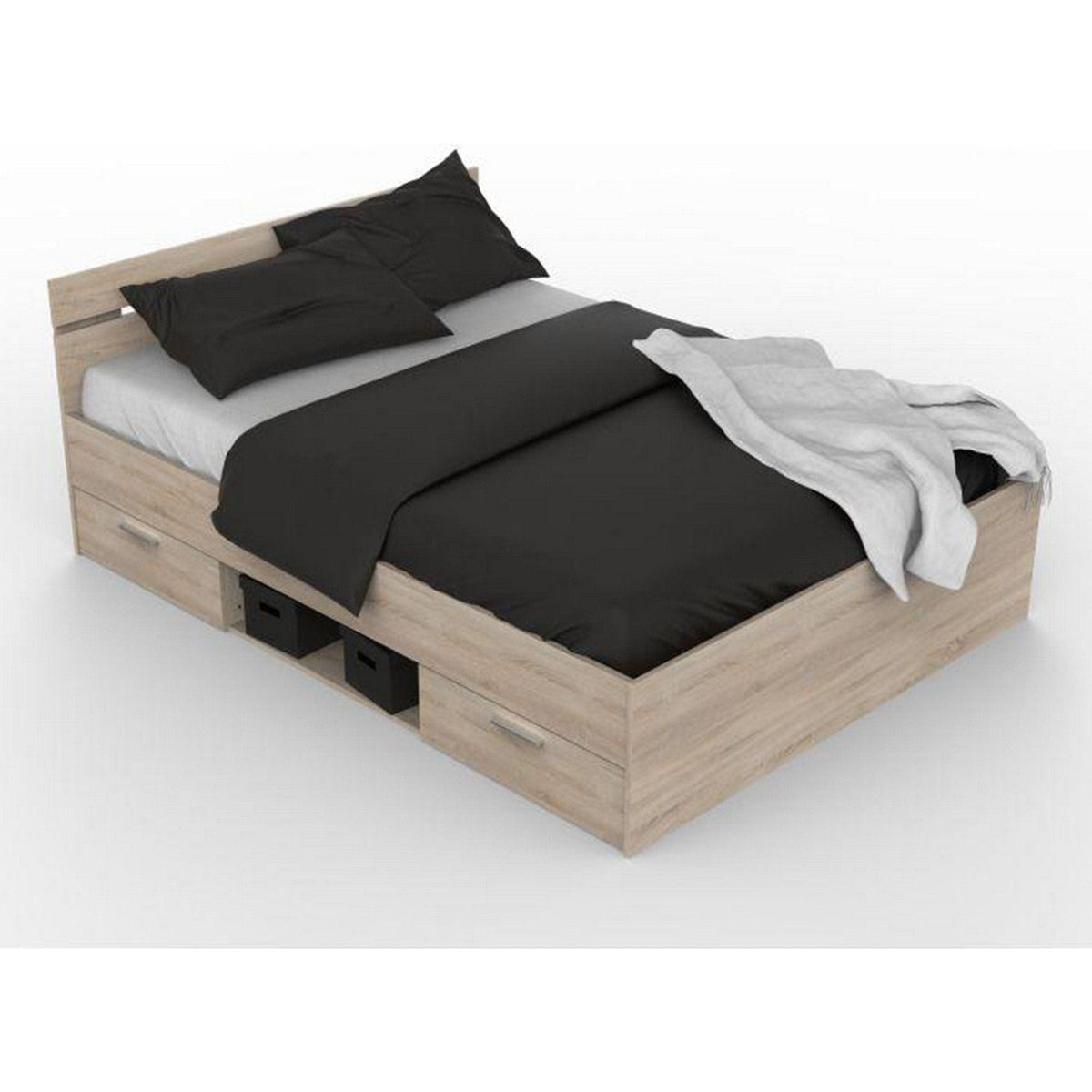Cadru pat MICHIGAN NEW 160x200, stejar sonoma, PAL/metal, cu sertare pentru depozitare