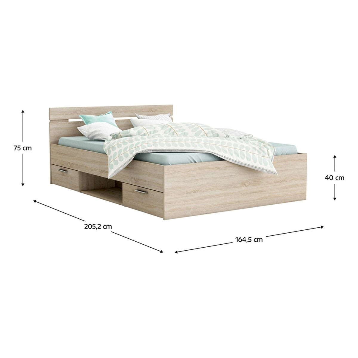 Cadru pat MICHIGAN NEW 160x200, stejar sonoma, PAL/metal, cu sertare pentru depozitare
