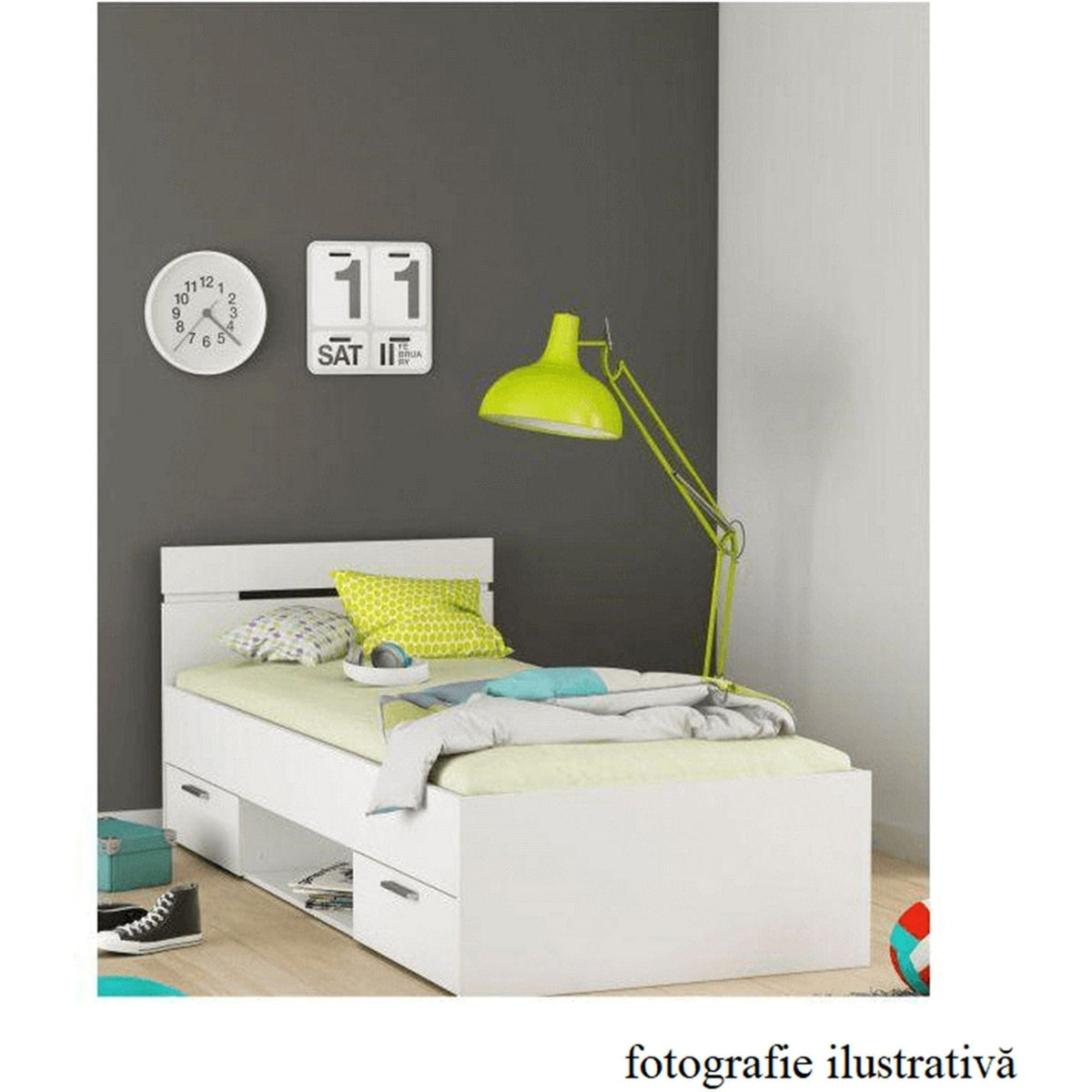 Cadru pat MICHIGAN NEW 90x200, stejar sonoma, PAL/metal, cu sertare pentru depozitare