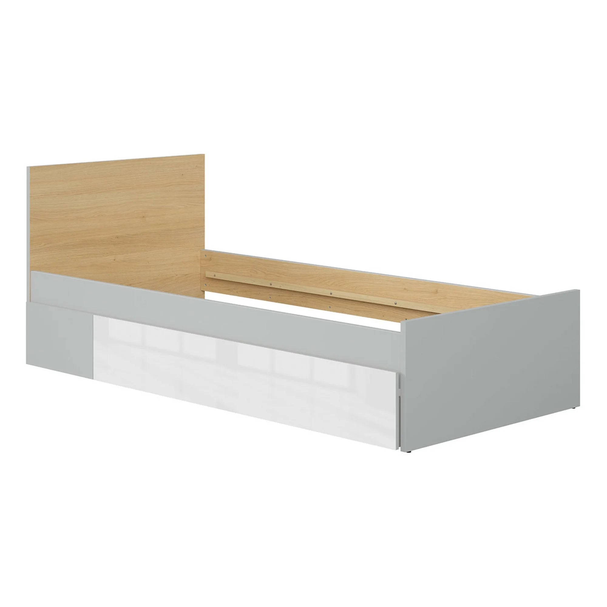 Cadru pat NANDU 90x200, stejar/gri deschis, PAL laminat