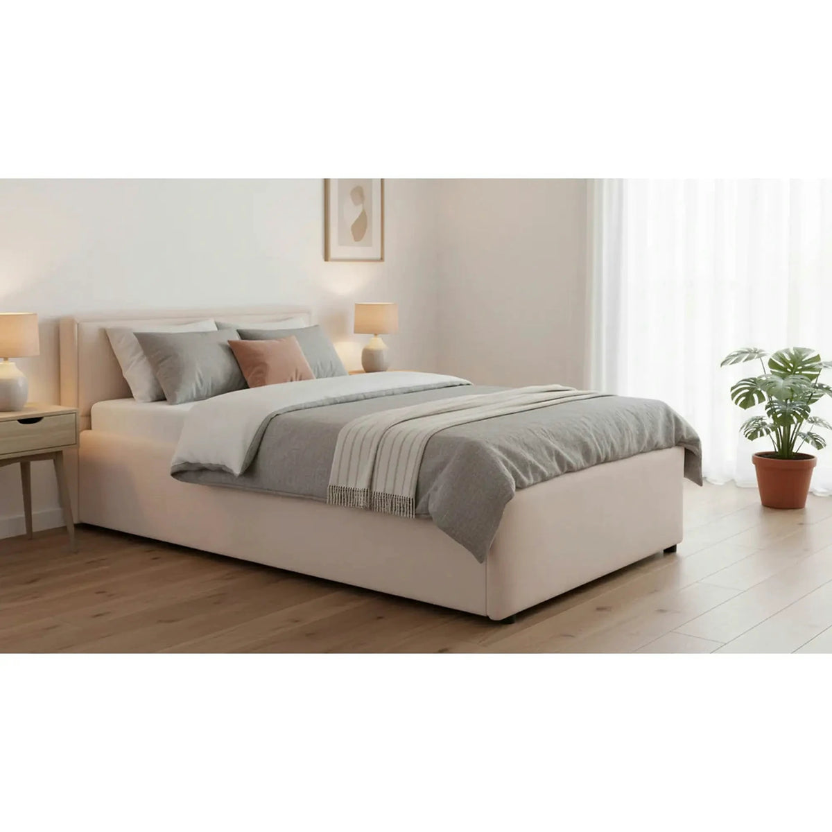 Cadru pat NEDIN 120x200, stofa clasica bej - Maya 03
