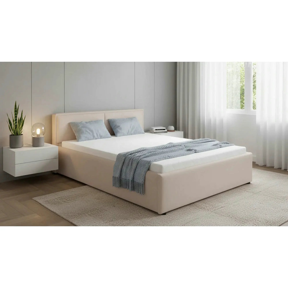 Cadru pat NEDIN 160x200, stofa clasica bej - Maya 03
