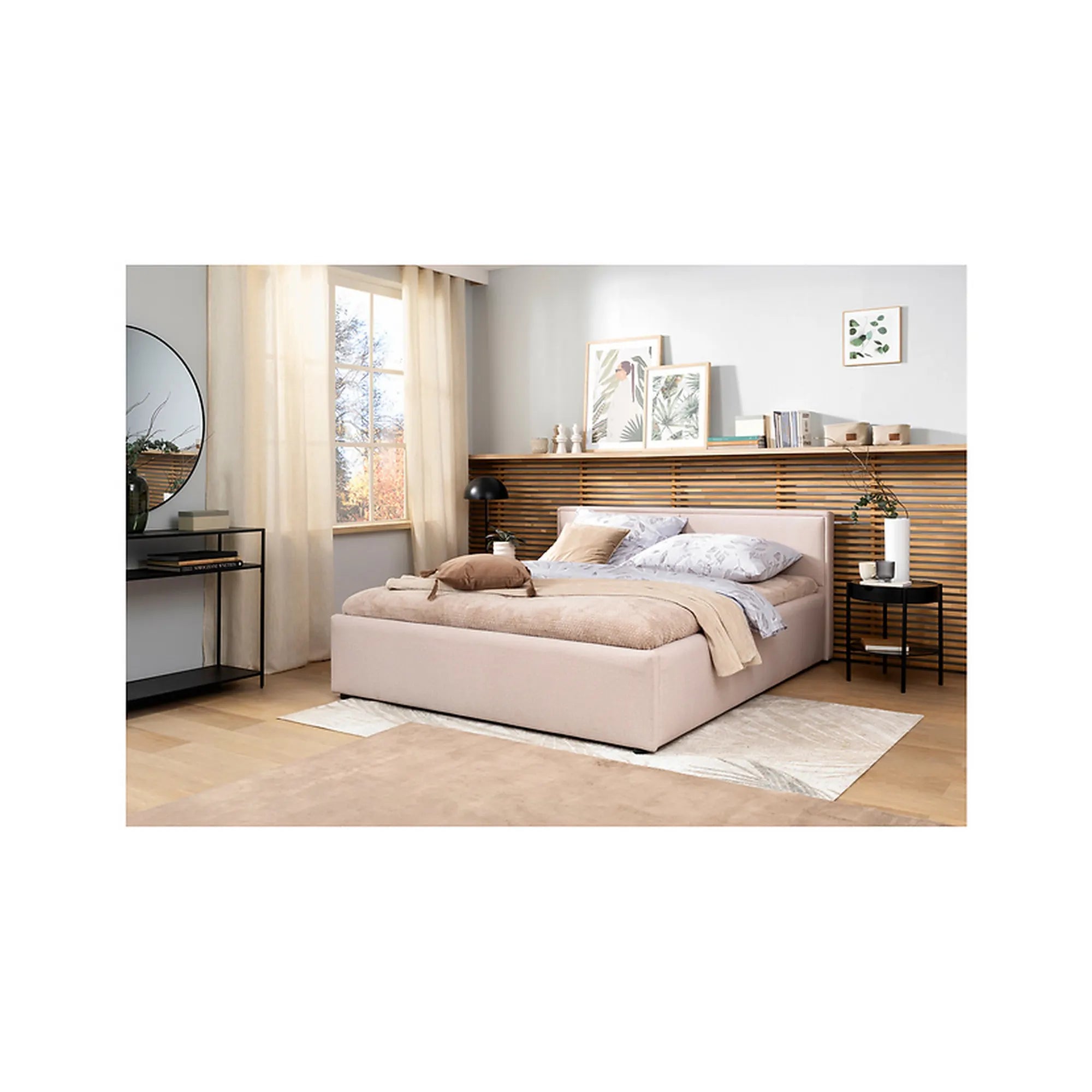 Cadru pat NEDIN 160x200, stofa clasica bej - Maya 03