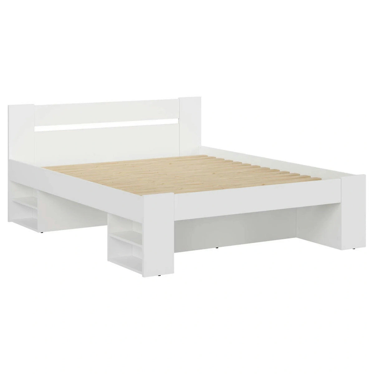 Cadru pat NEPO PLUS 160x200, alb, PAL laminat, cu spatiu depozitare