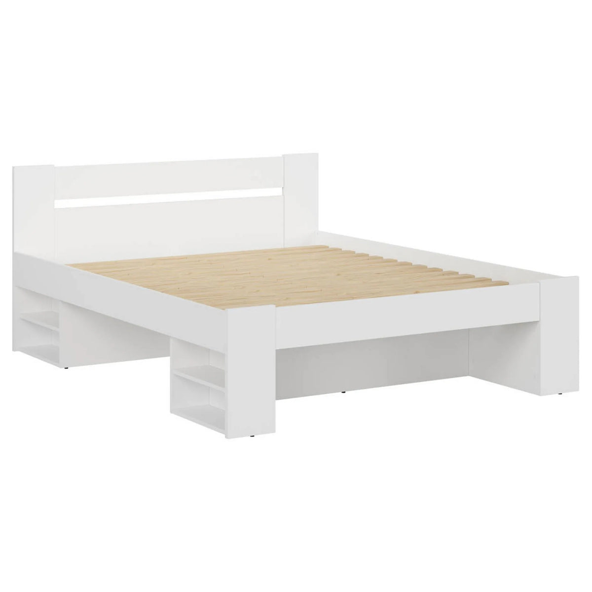 Cadru pat NEPO PLUS 160x200, alb, PAL laminat, cu spatiu depozitare