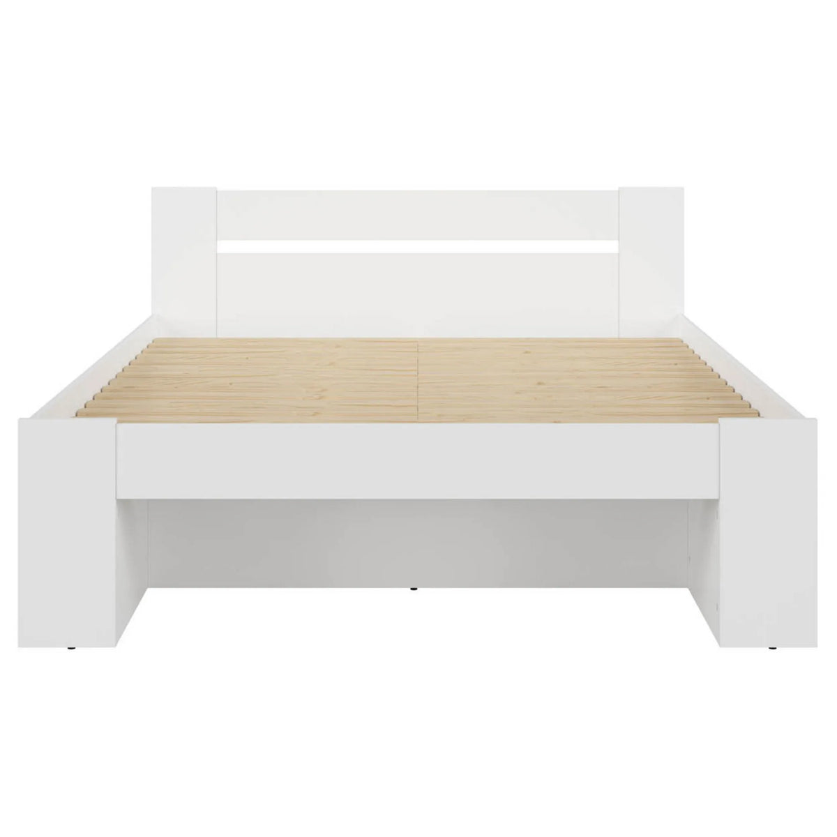 Cadru pat NEPO PLUS 160x200, alb, PAL laminat, cu spatiu depozitare