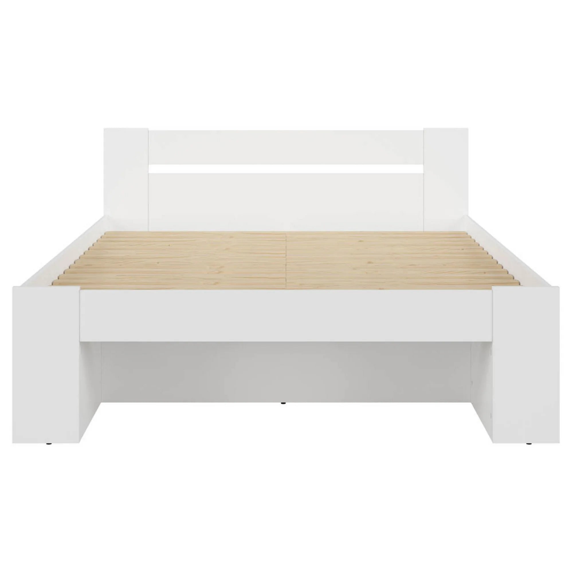 Cadru pat NEPO PLUS 160x200, alb, PAL laminat, cu spatiu depozitare