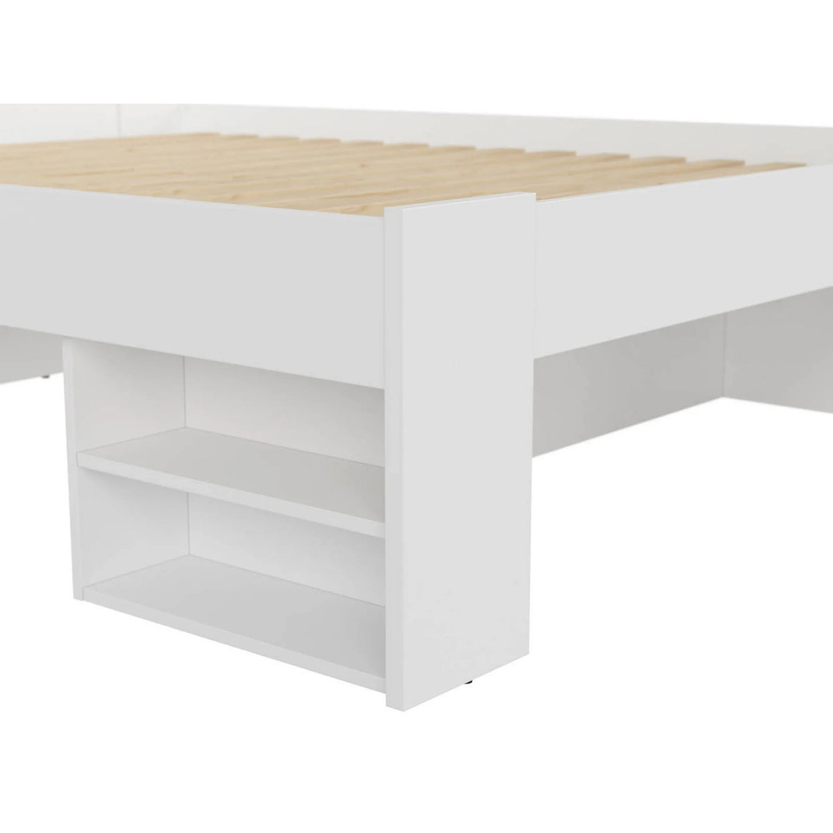 Cadru pat NEPO PLUS 160x200, alb, PAL laminat, cu spatiu depozitare