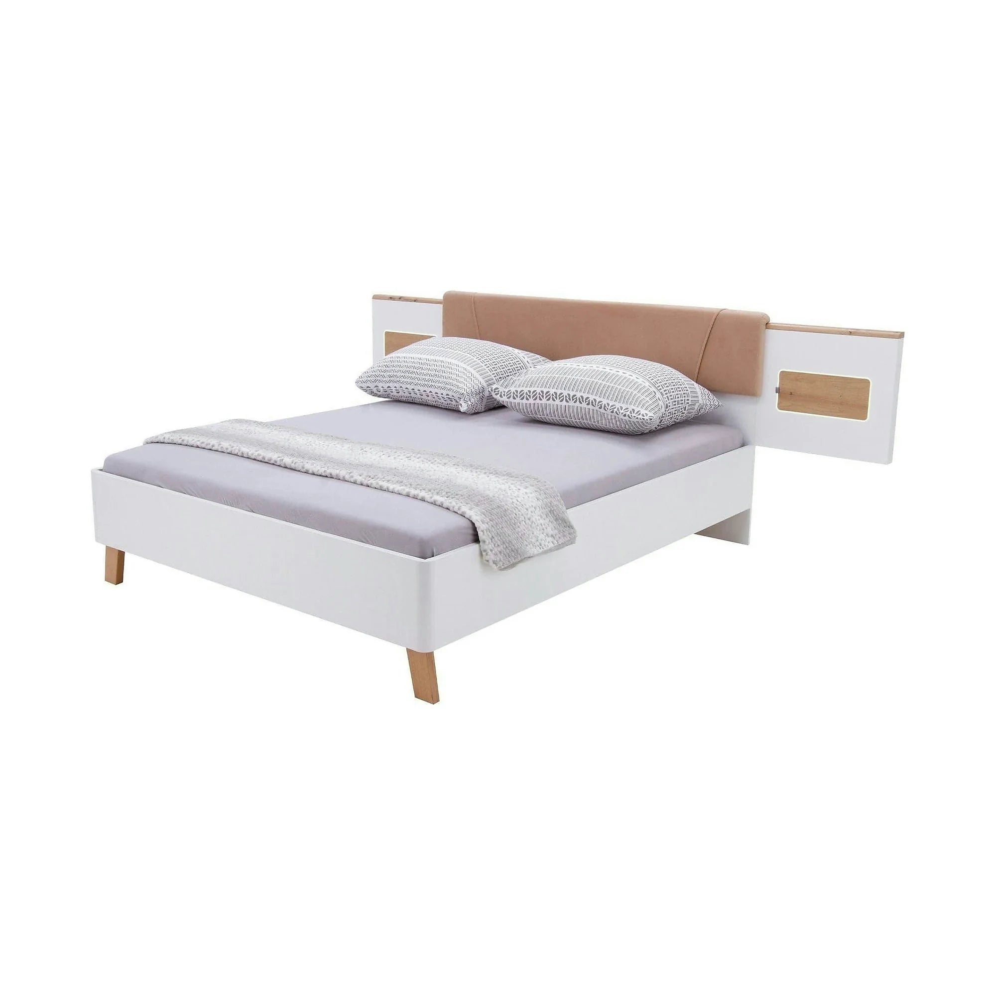 Cadru pat OLINDA 160x200, alb/maro, cu panouri laterale si iluminare led