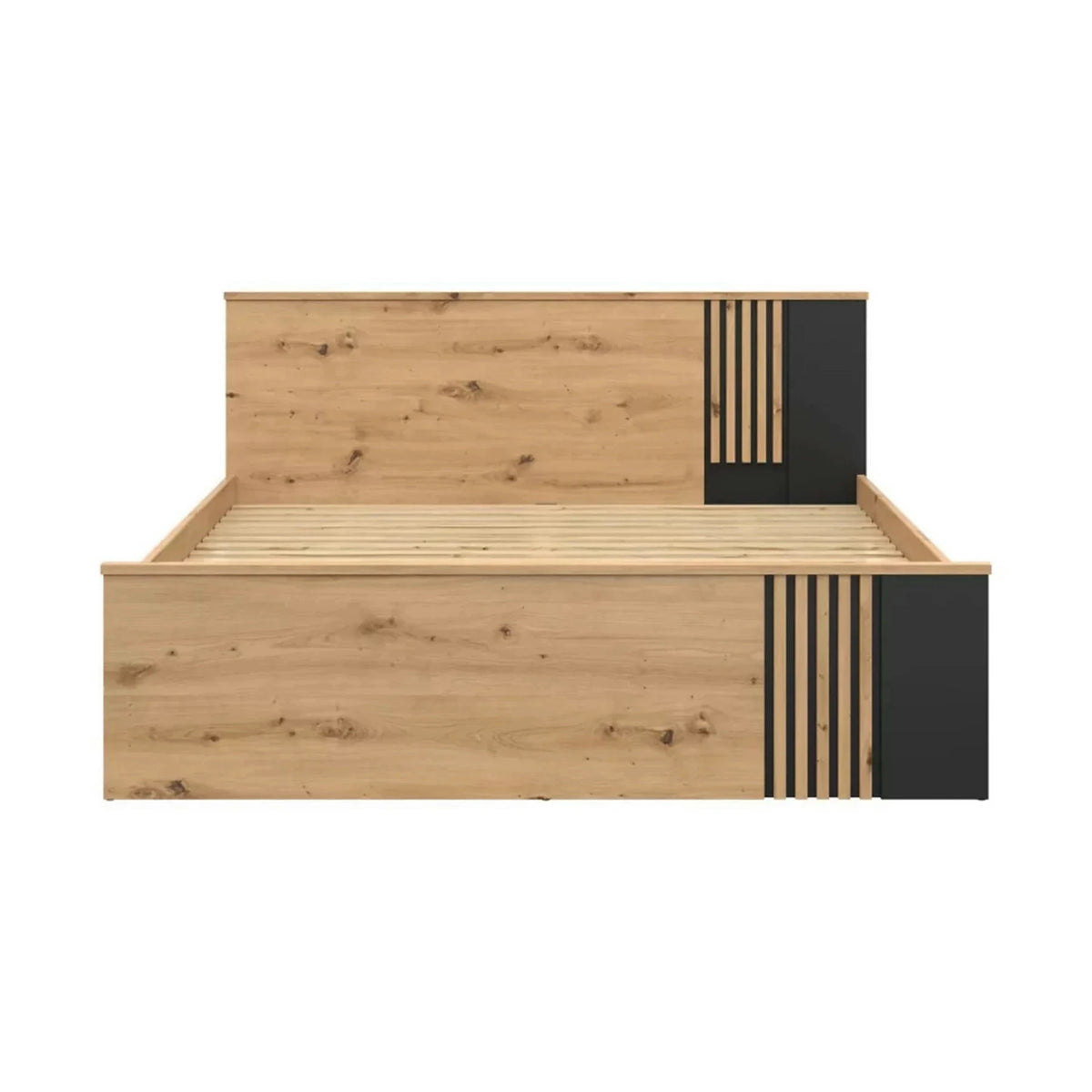 Cadru pat VABRES 160x200, stejar artisan/negru mat, PAL melaminat