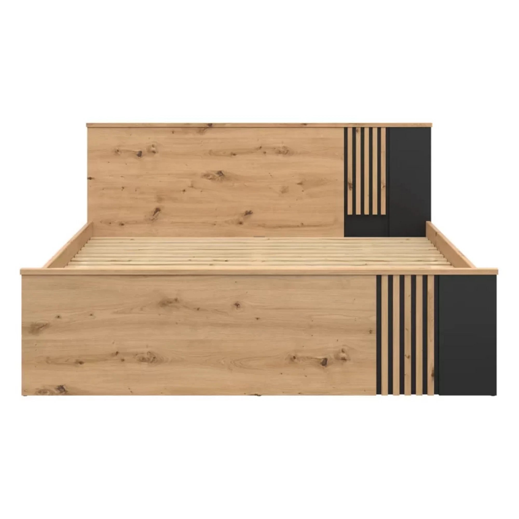 Cadru pat VABRES 160x200, stejar artisan/negru mat, PAL melaminat