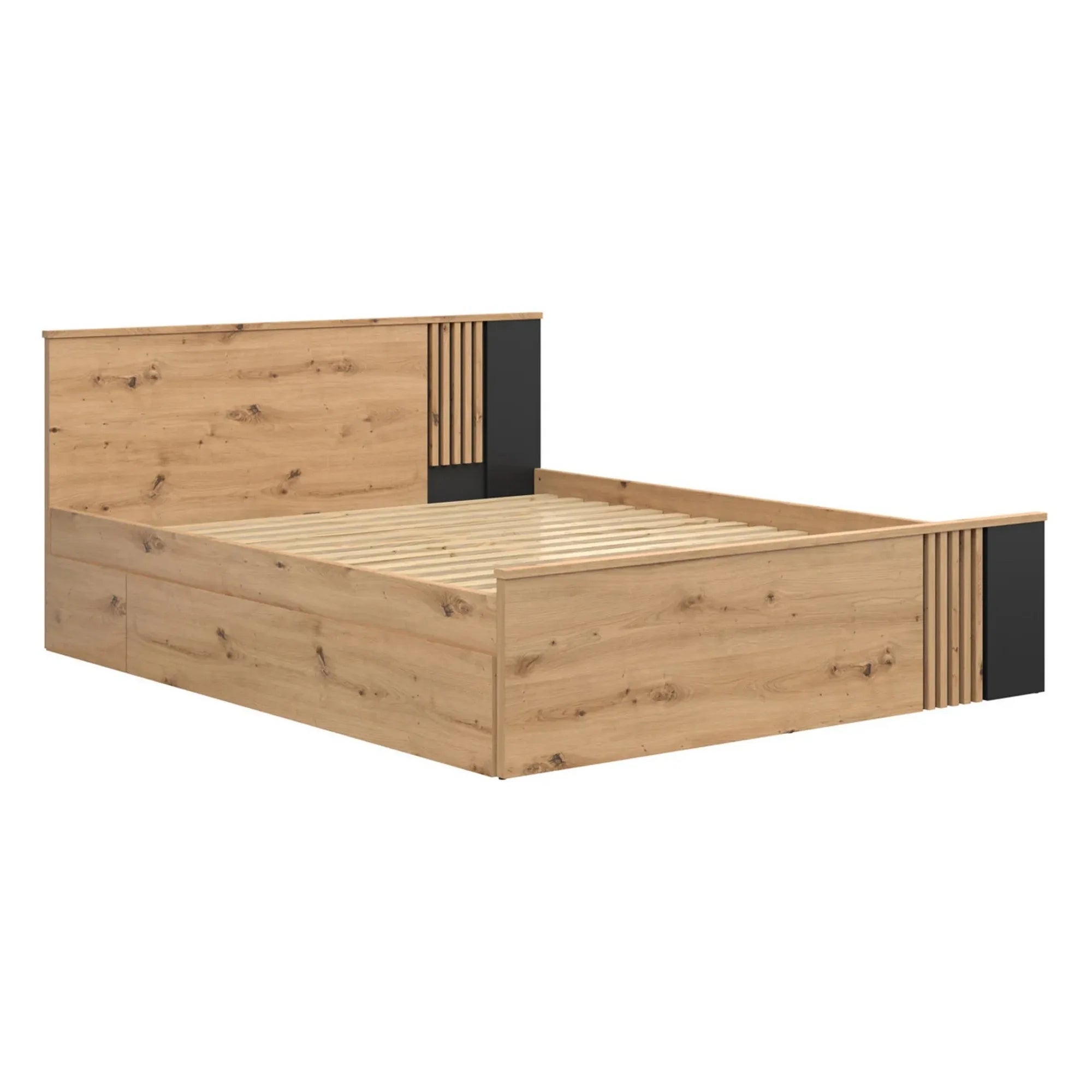 Cadru pat VABRES 160x200, stejar artisan/negru mat, PAL melaminat