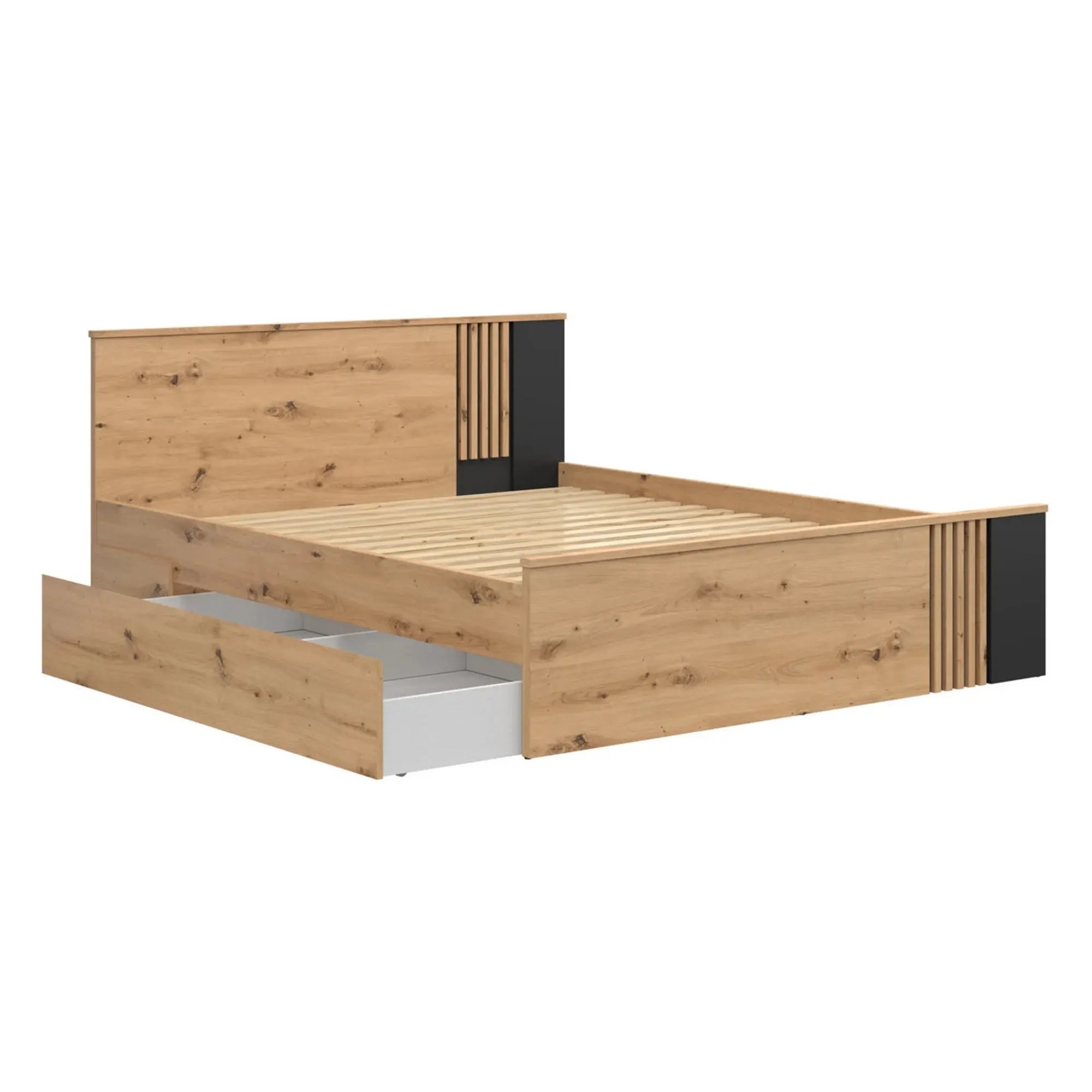 Cadru pat VABRES 160x200, stejar artisan/negru mat, PAL melaminat