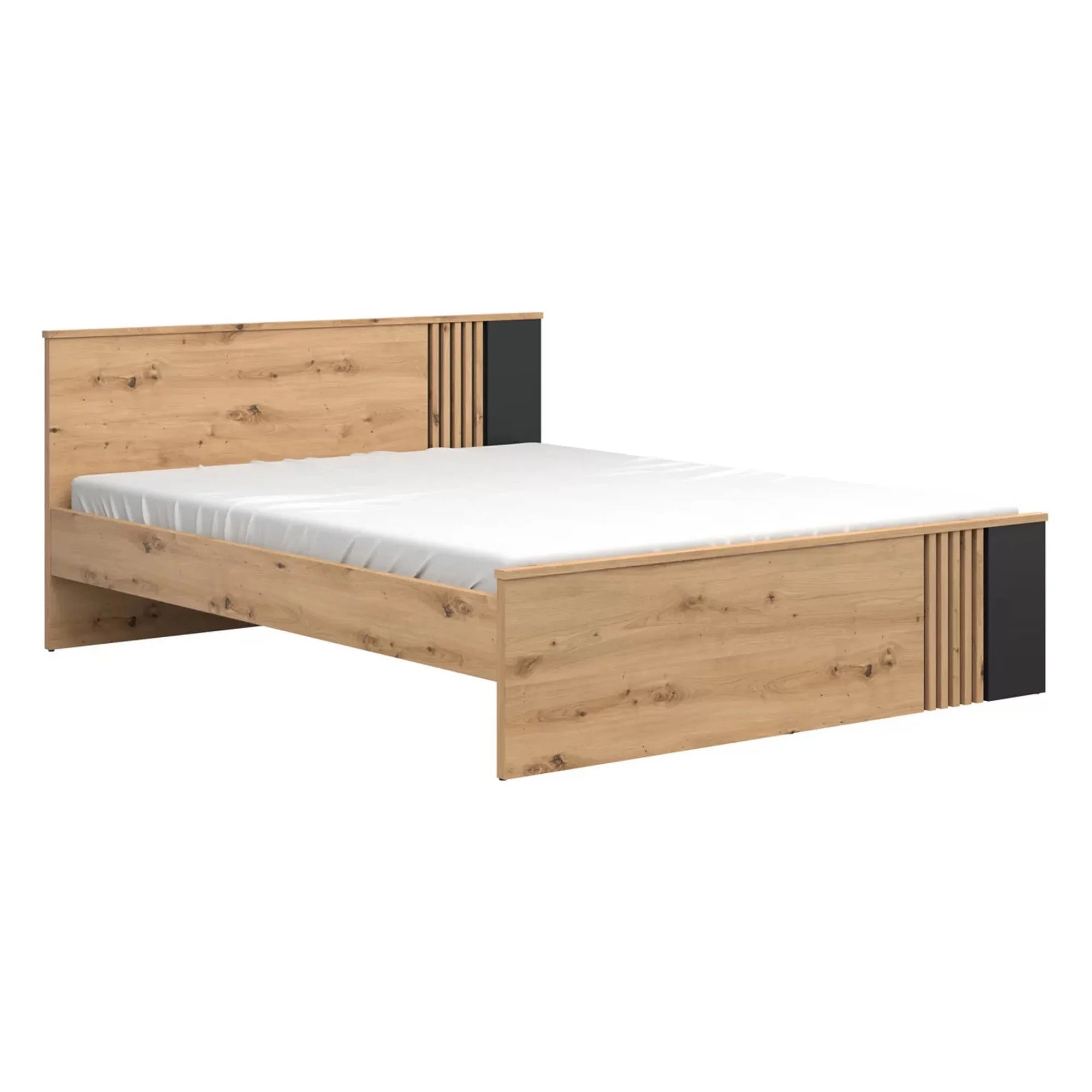 Cadru pat VABRES 160x200, stejar artisan/negru mat, PAL melaminat