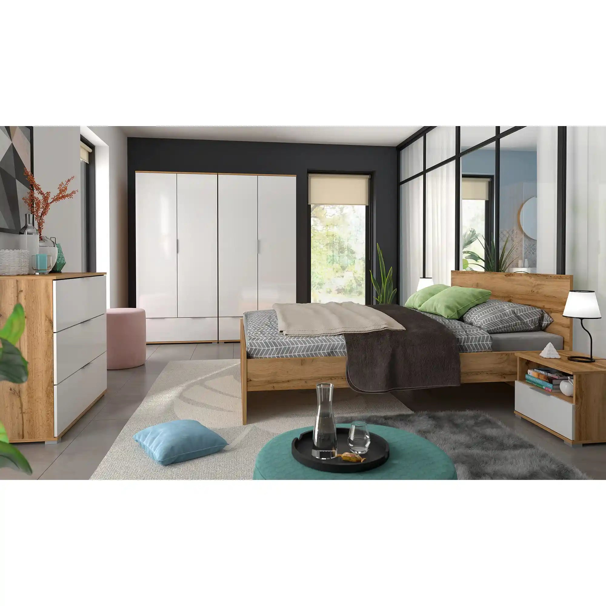 Cadru pat ZELE 140x200, stejar wotan, PAL