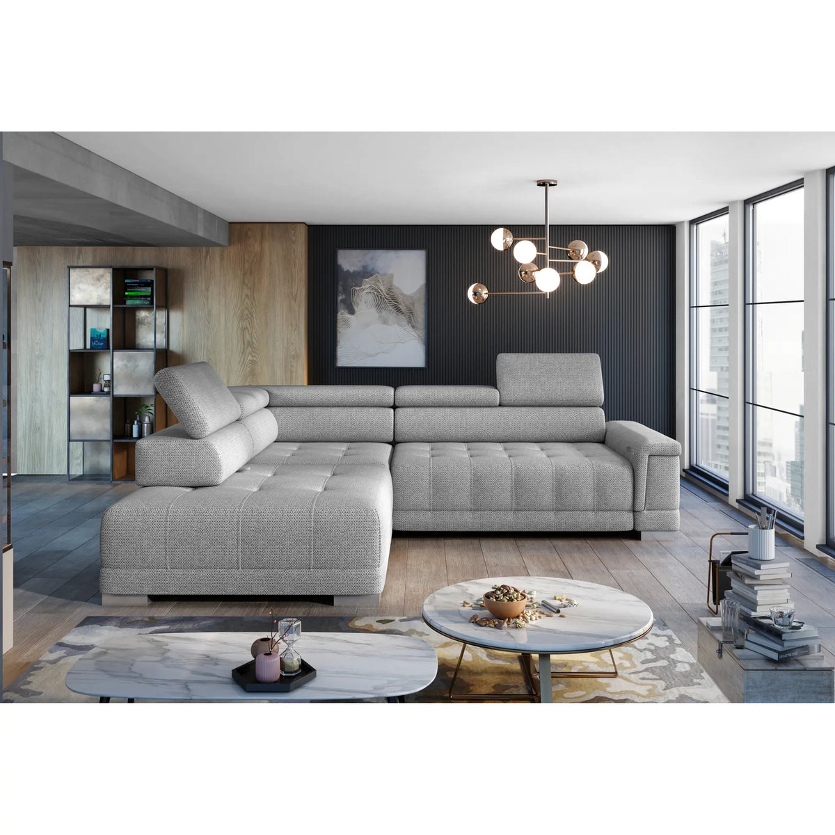Coltar CAMPO L, personalizabil materiale gama Oferta Avantaj, cu reglaj electric si tetiere reglabile, 292x220x101 cm