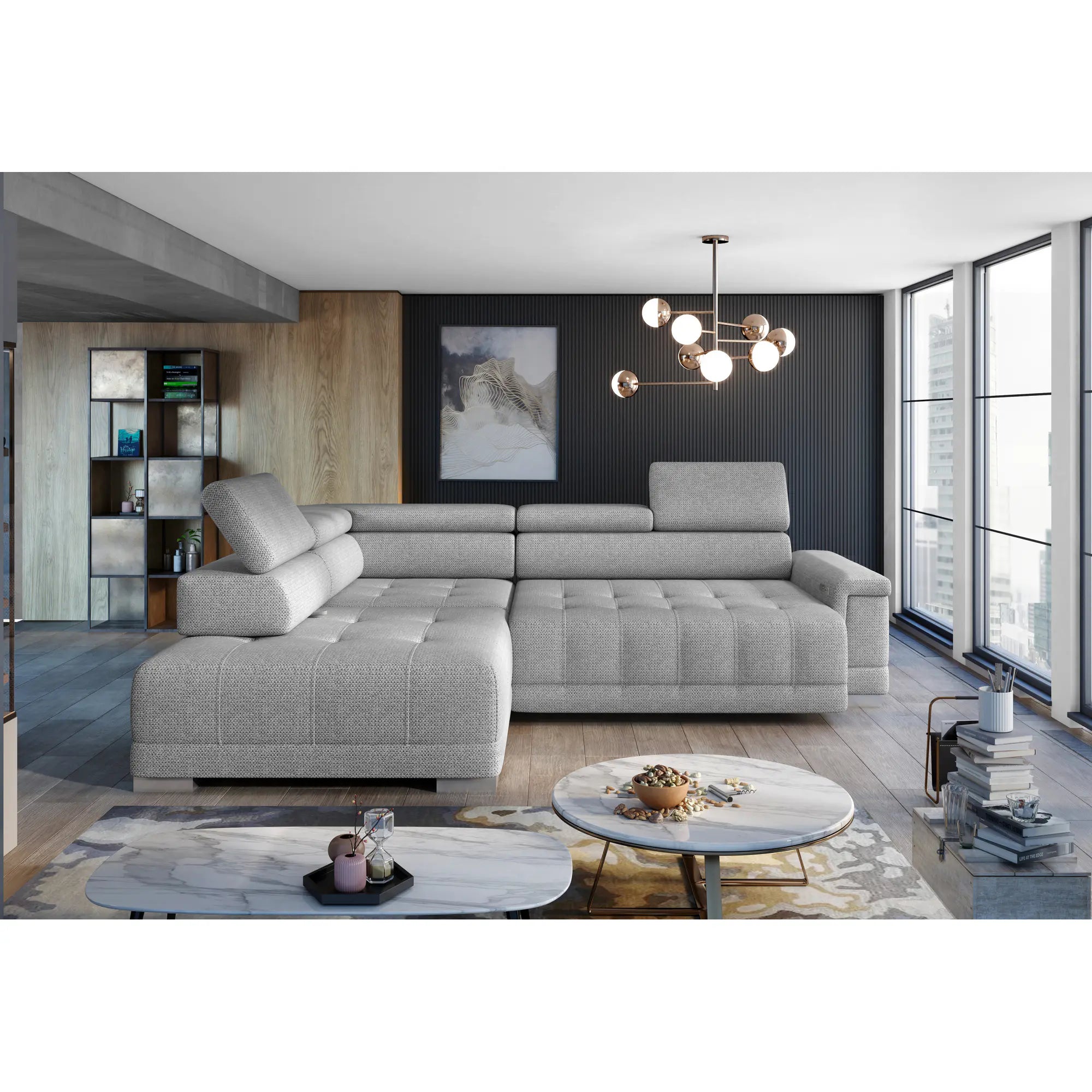 Coltar CAMPO L, personalizabil materiale gama Premium, cu reglaj electric si tetiere reglabile, 292x220x101 cm