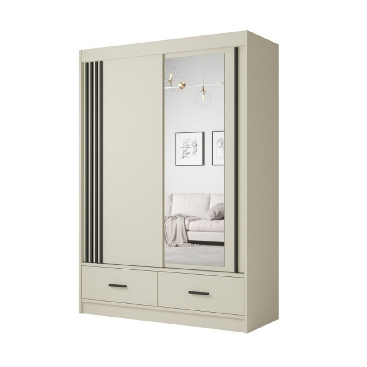 Dulap CANADA CA34-150, casmir/negru, PAL, cu 2 usi si 2 sertare, 150x60x215 cm