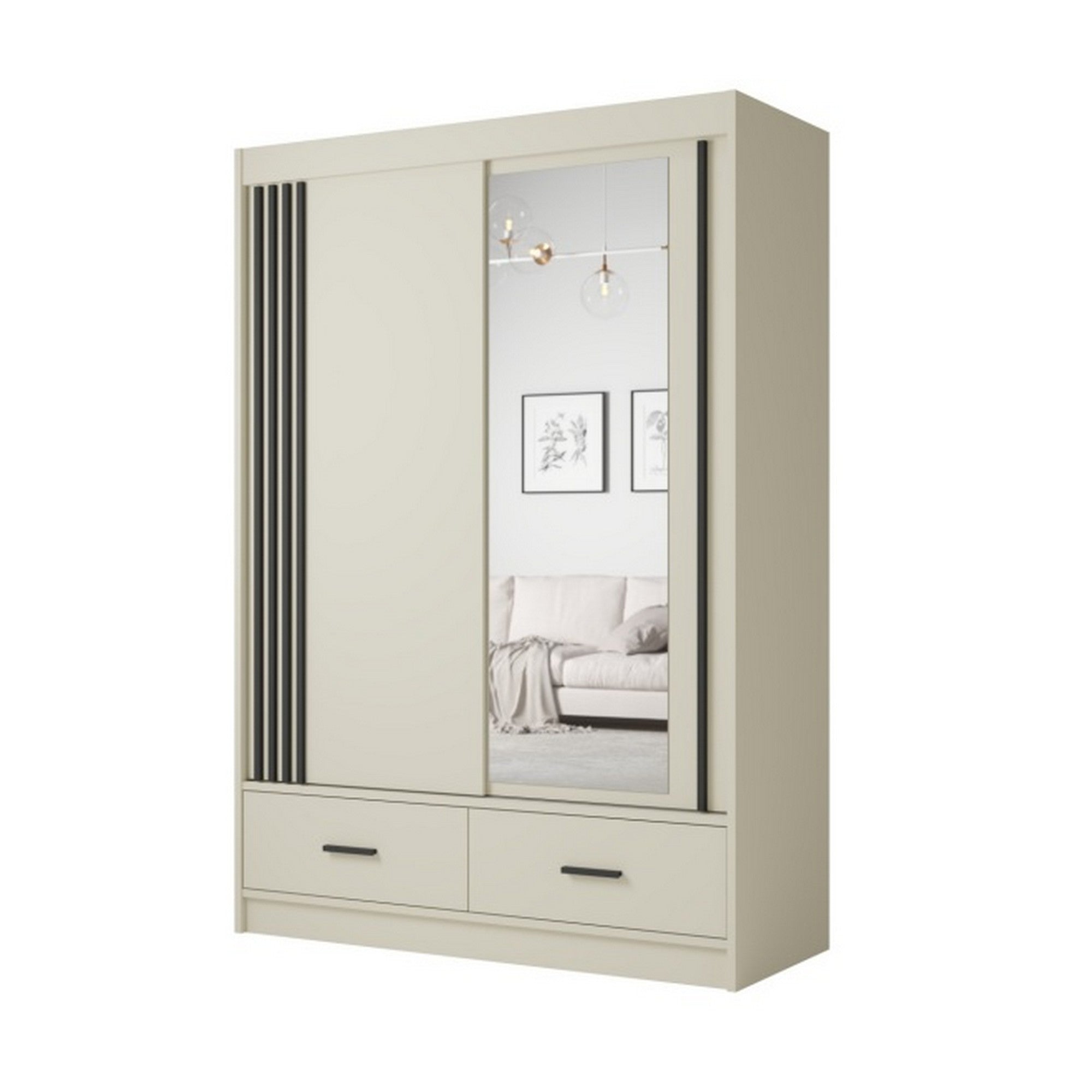 Dulap CANADA CA34-150, casmir/negru, PAL, cu 2 usi si 2 sertare, 150x60x215 cm