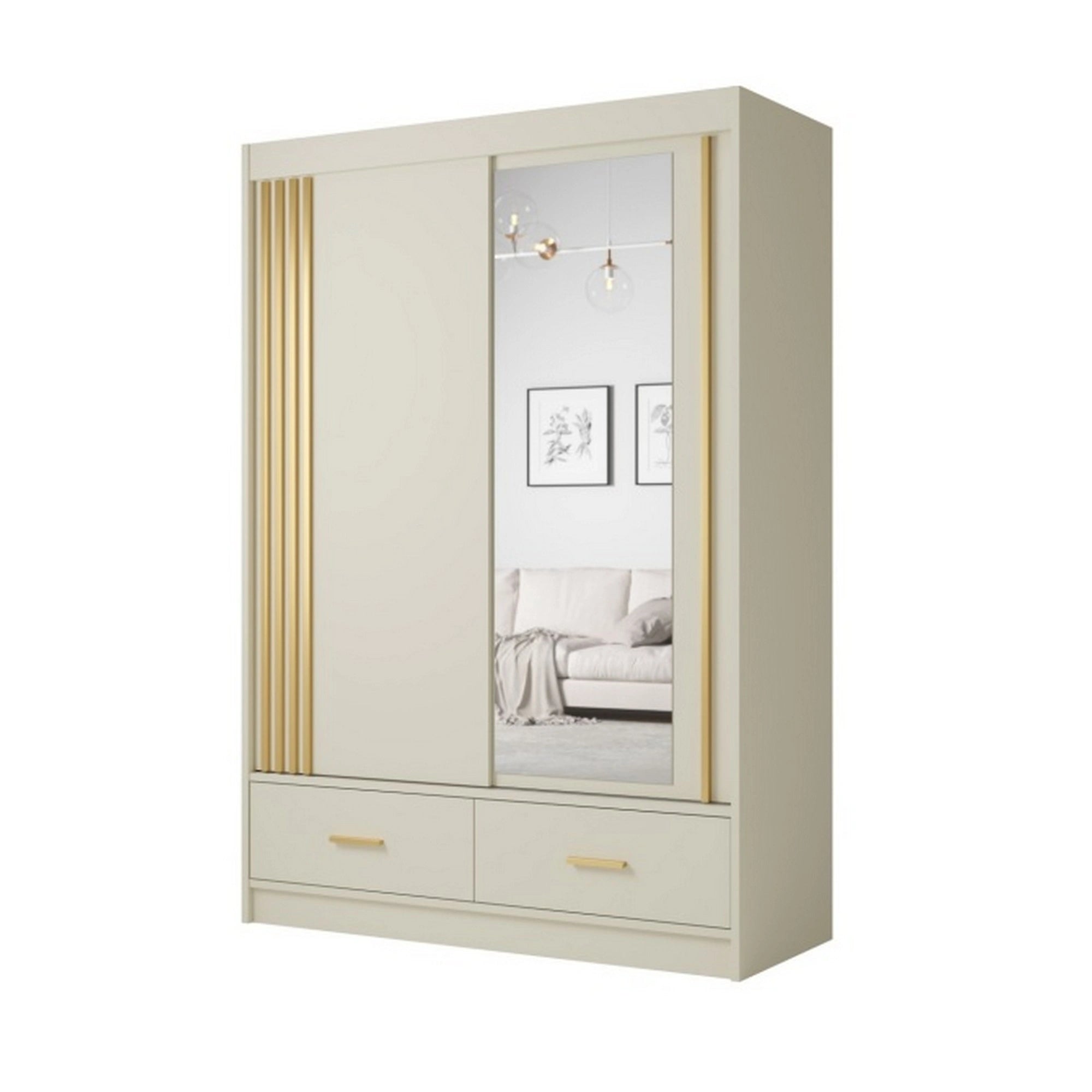 Dulap CANADA CA35-150, casmir/auriu, PAL, cu 2 usi si 2 sertare, 150x60x215 cm