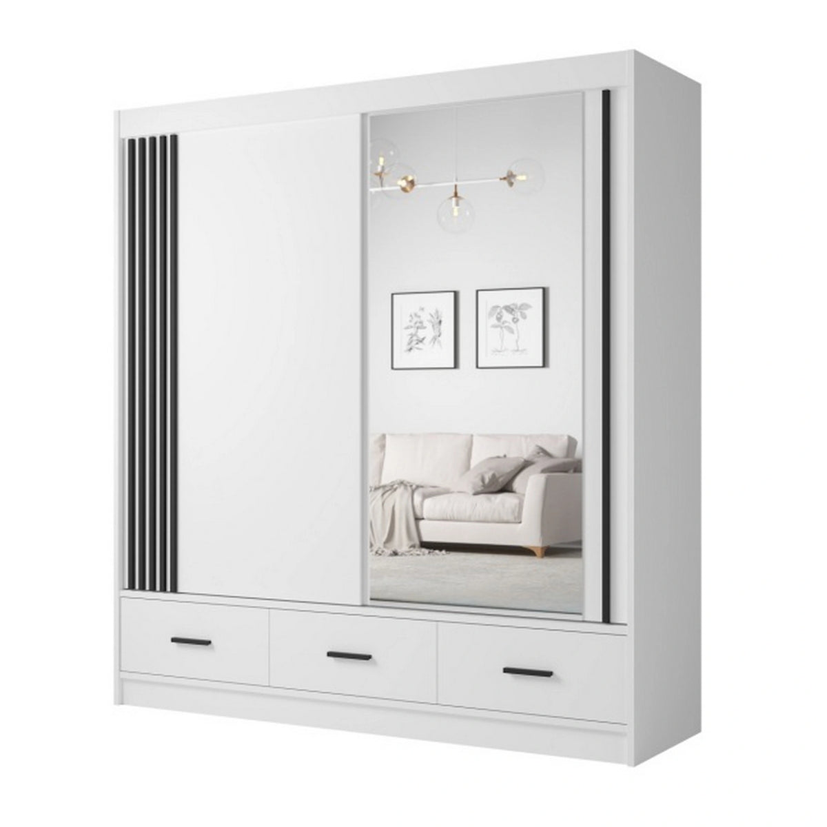 Dulap CANADA CA24-200, alb/negru, PAL, cu 2 usi si 3 sertare, 200x60x215 cm