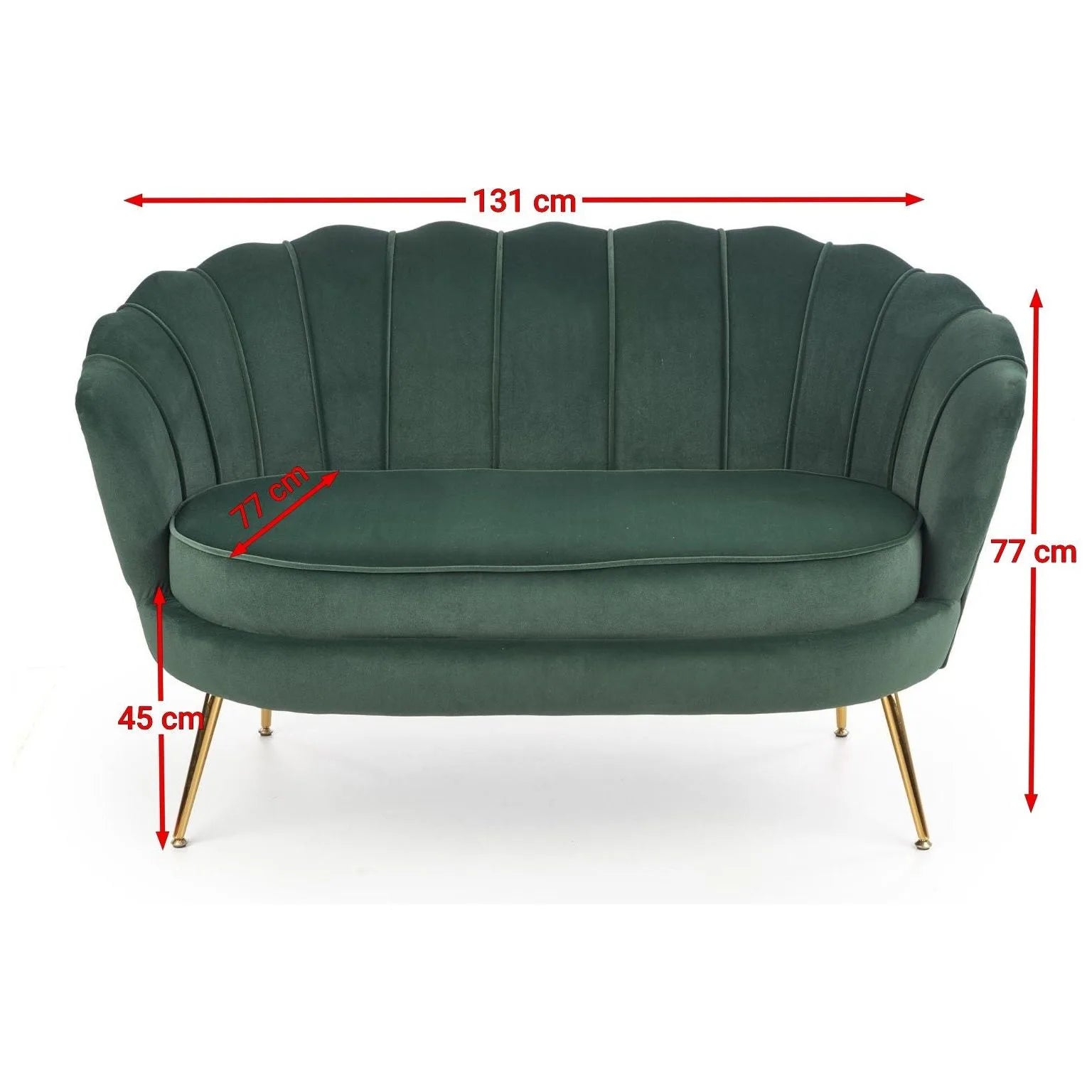 Canapea AMORINITO XL, verde/auriu, stofa catifelata, 131x77x77 cm
