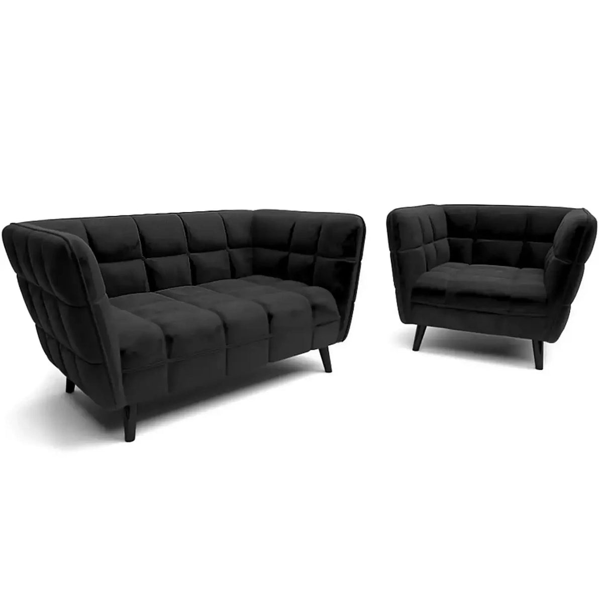Canapea CASTELLO 2, negru - Bluvel 19, stofa catifelata/lemn, 145x85x78 cm