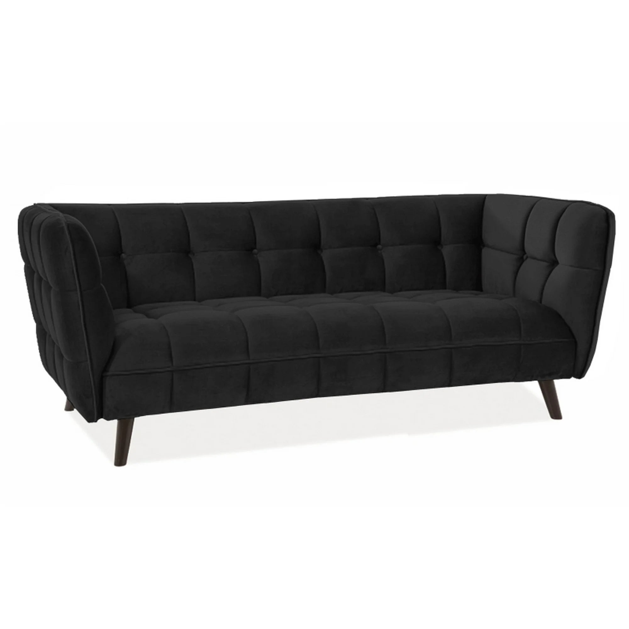 Canapea CASTELLO 3, negru/wenge, stofa catifelata/lemn/PAL, 200x85x78 cm