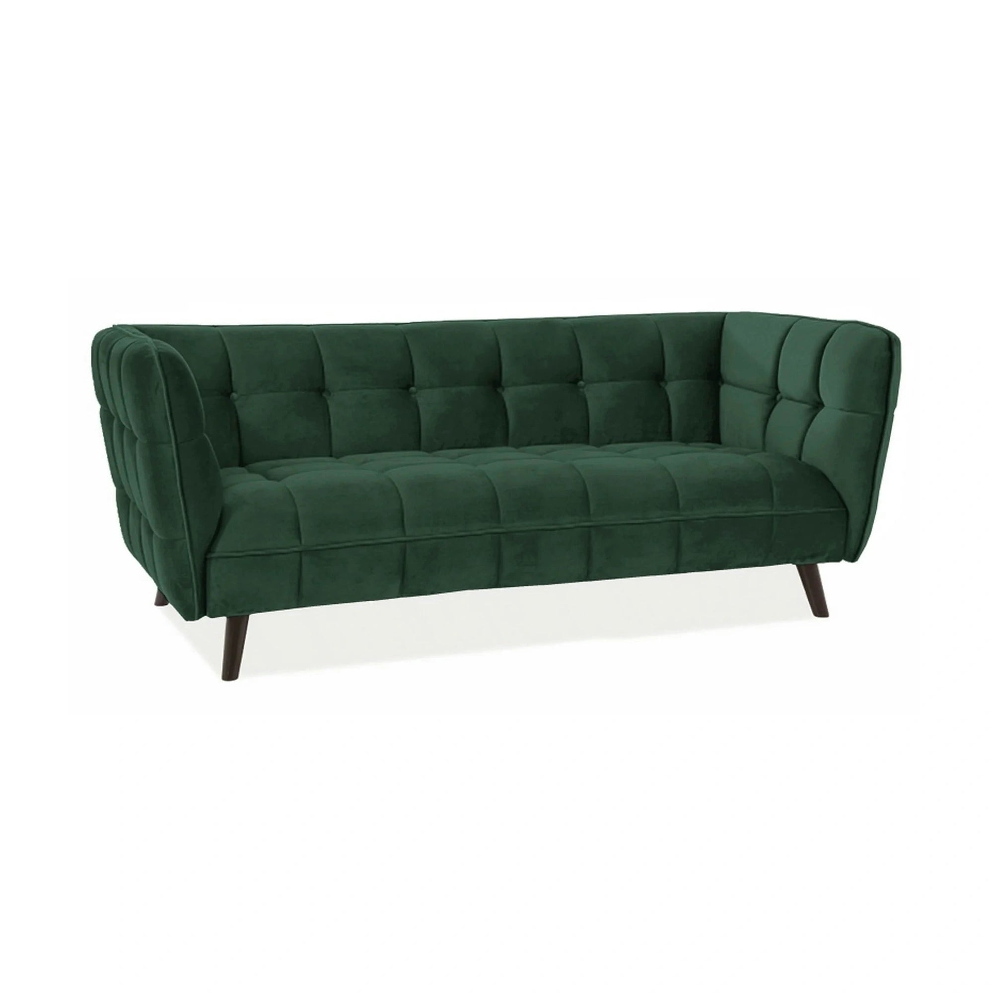 Canapea CASTELLO 3, verde/wenge, stofa catifelata/lemn/PAL, 200x85x78 cm