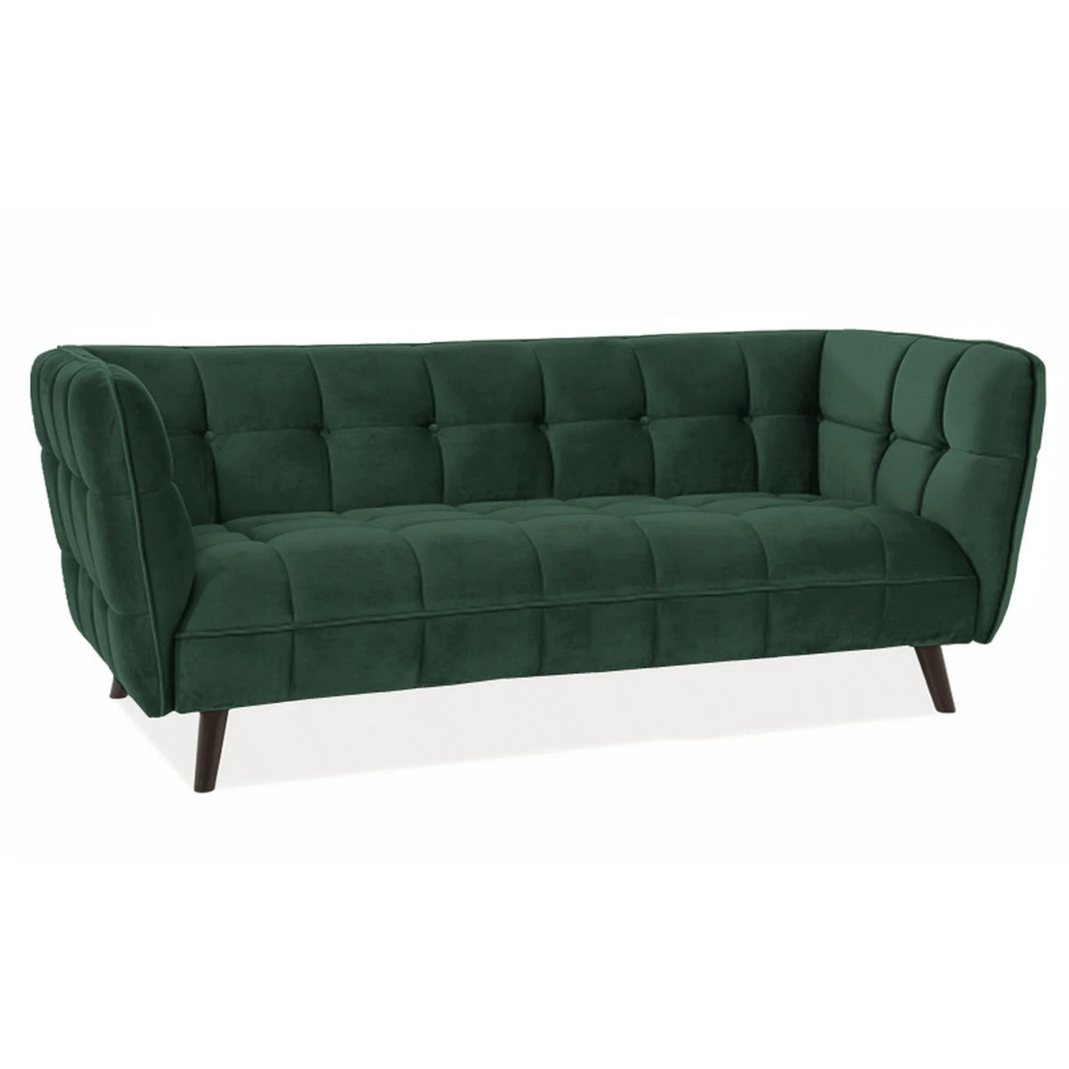 Canapea CASTELLO 3, verde/wenge, stofa catifelata/lemn/PAL, 200x85x78 cm