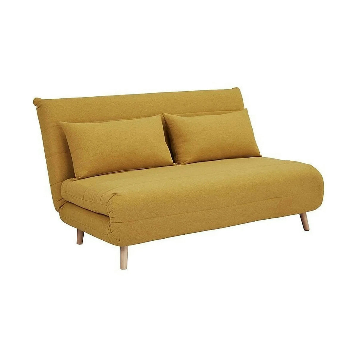 Canapea extensibila 2 locuri fara brate SPIKE II, galben mustar/fag, stofa/lemn, 147x91x84 cm
