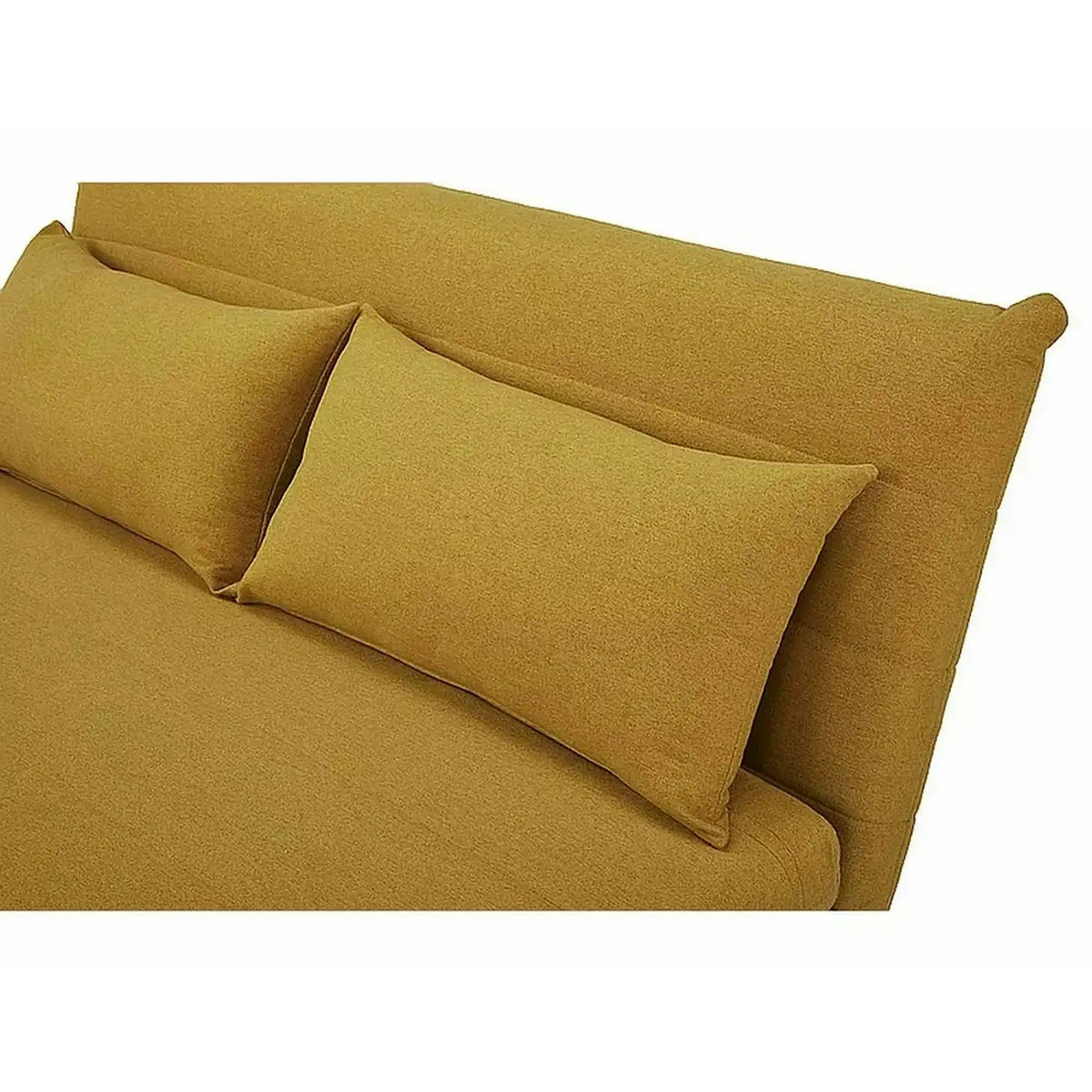 Canapea extensibila 2 locuri fara brate SPIKE II, galben mustar/fag, stofa/lemn, 147x91x84 cm