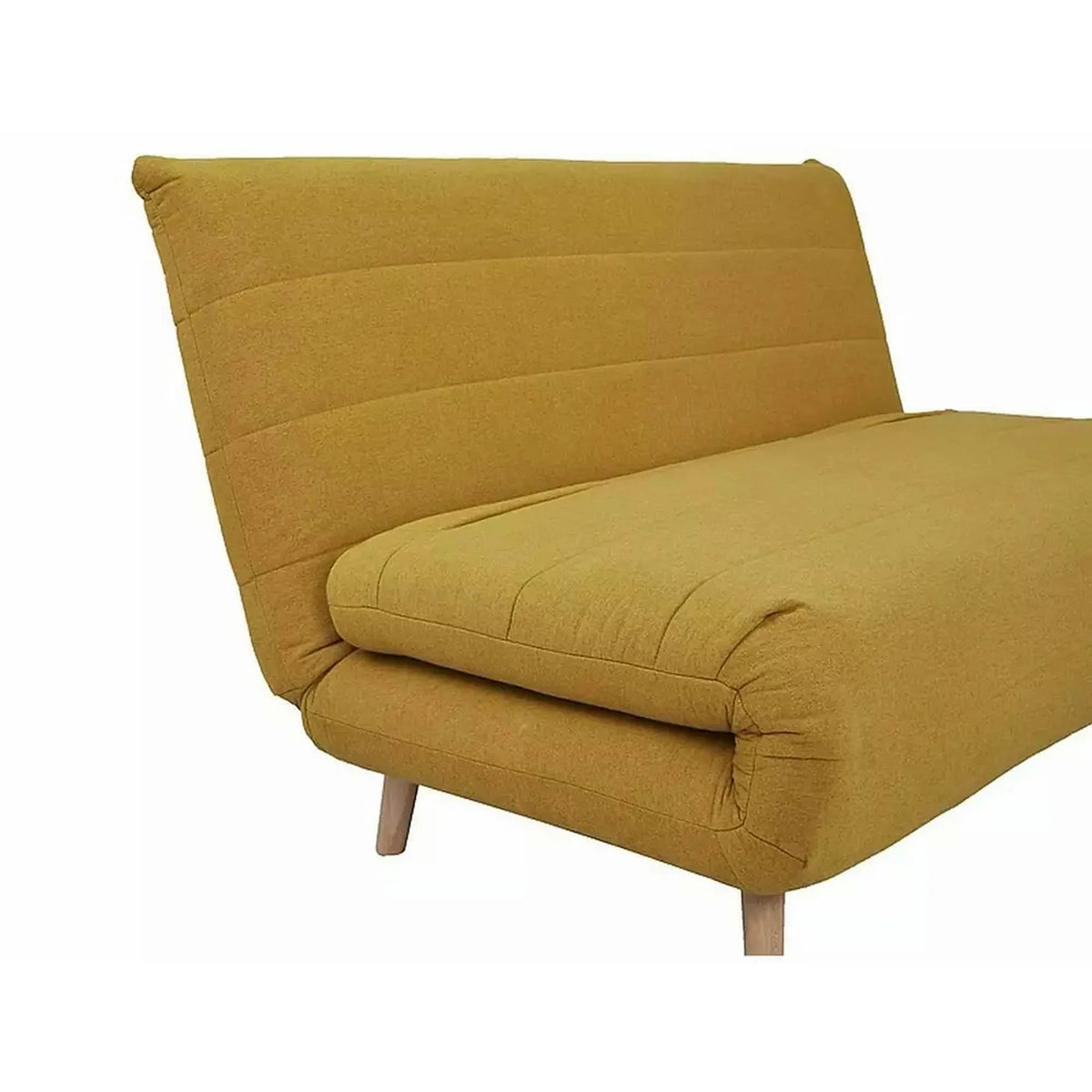 Canapea extensibila 2 locuri fara brate SPIKE II, galben mustar/fag, stofa/lemn, 147x91x84 cm