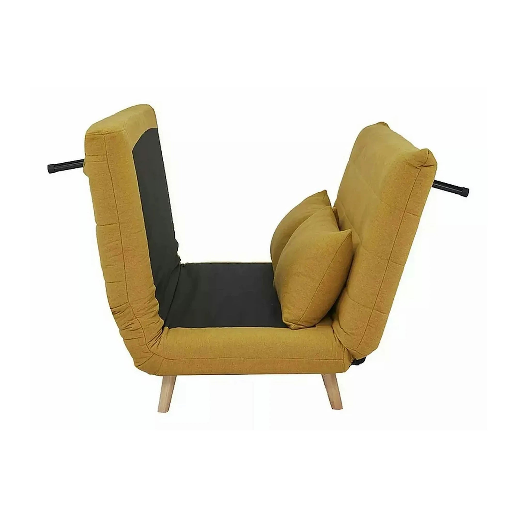 Canapea extensibila 2 locuri fara brate SPIKE II, galben mustar/fag, stofa/lemn, 147x91x84 cm