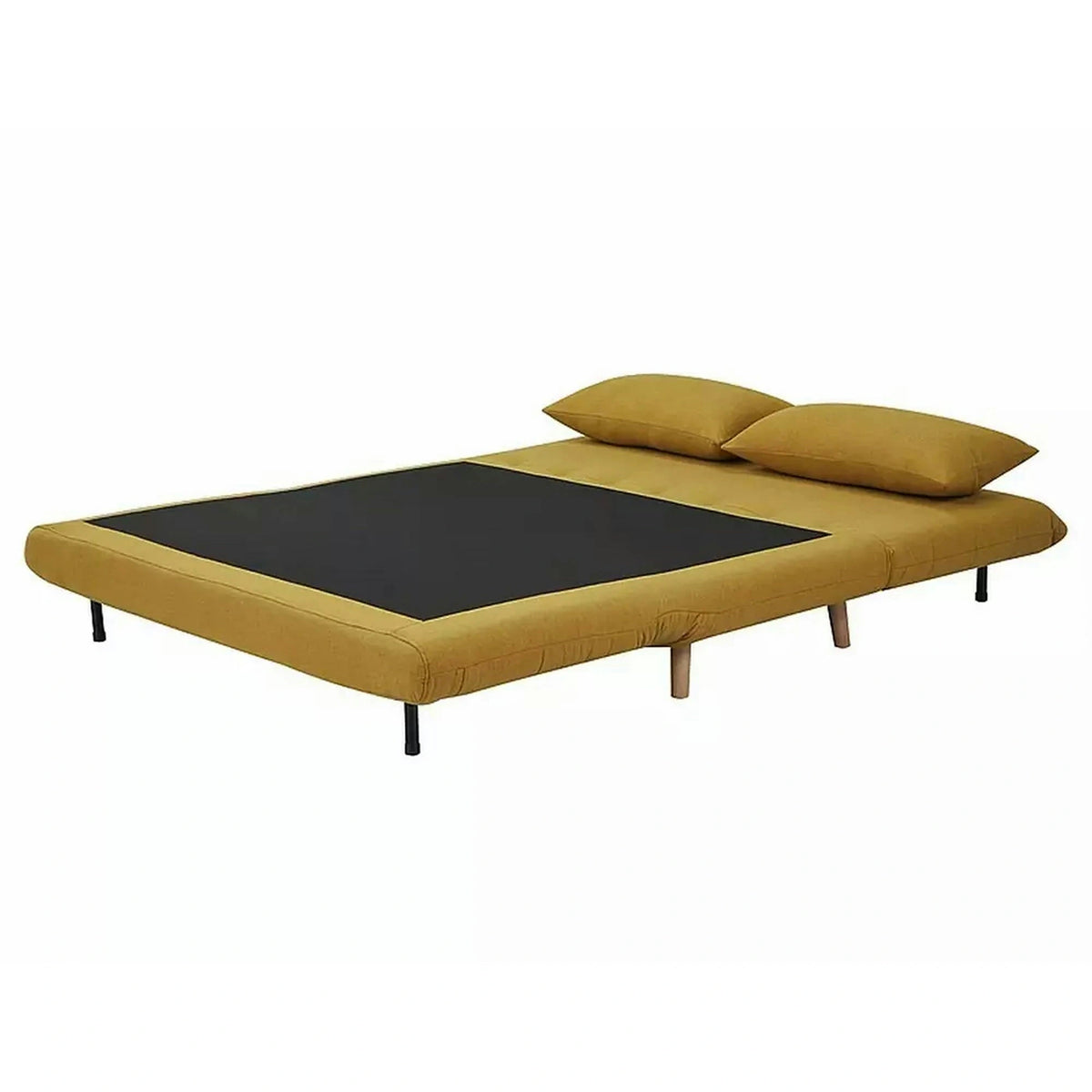 Canapea extensibila 2 locuri fara brate SPIKE II, galben mustar/fag, stofa/lemn, 147x91x84 cm