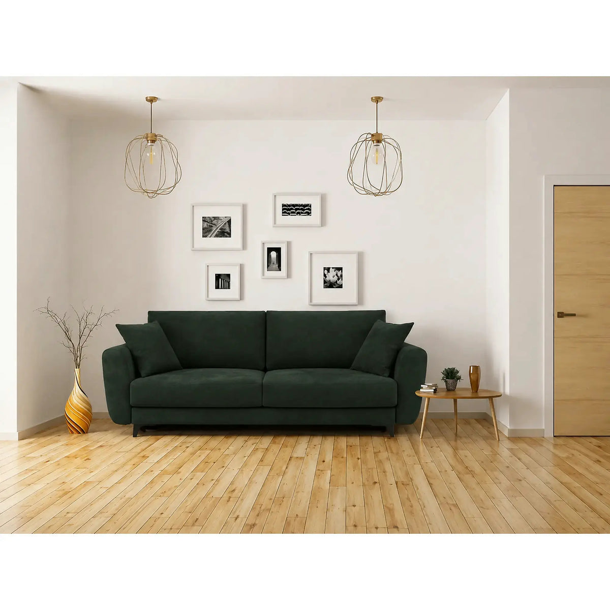 Canapea extensibila 3 persoane KARISA, stofa verde inchis - Element 12, cu spatiu depozitare, 241x113x91 cm