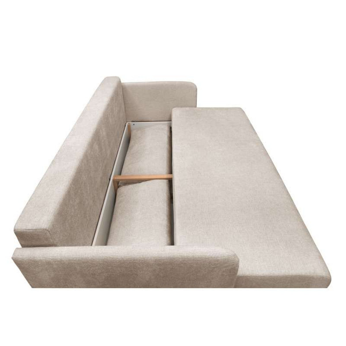 Canapea extensibila Allen, stofa catifelata crem - Monolith 02, cu lada depozitare, 217x98x92 cm