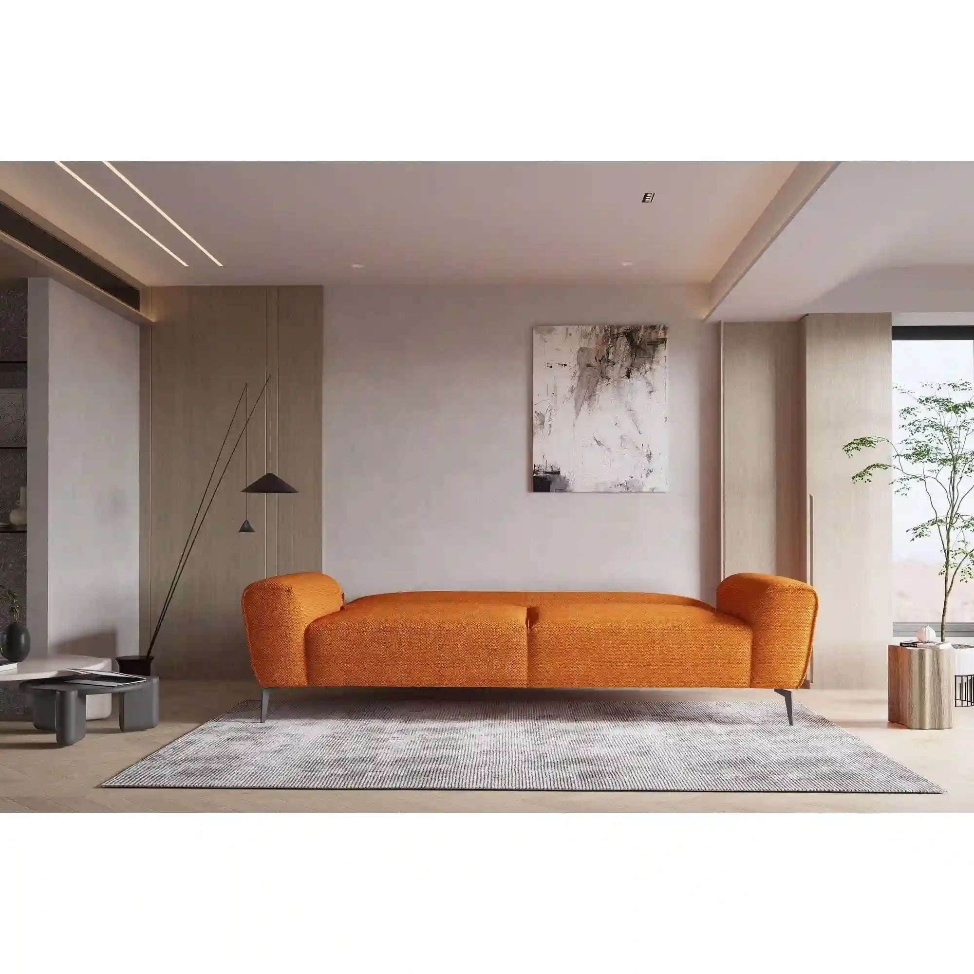 Canapea extensibila BALI, stofa catifelata galben - Whisper 10, lada depozitare, 240x105x85 cm